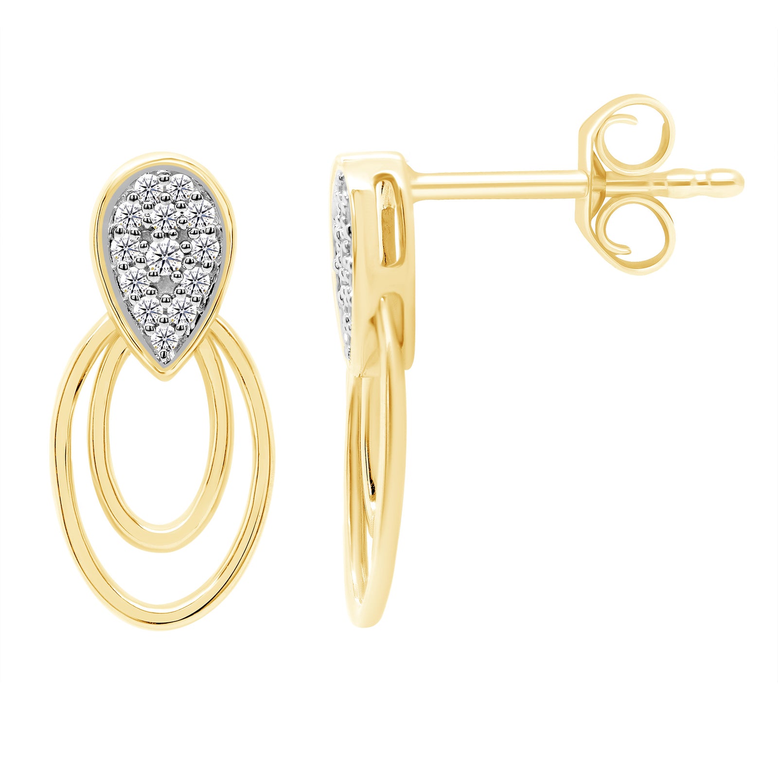 9ct gold diamond set double open oval earrings 0.10ct