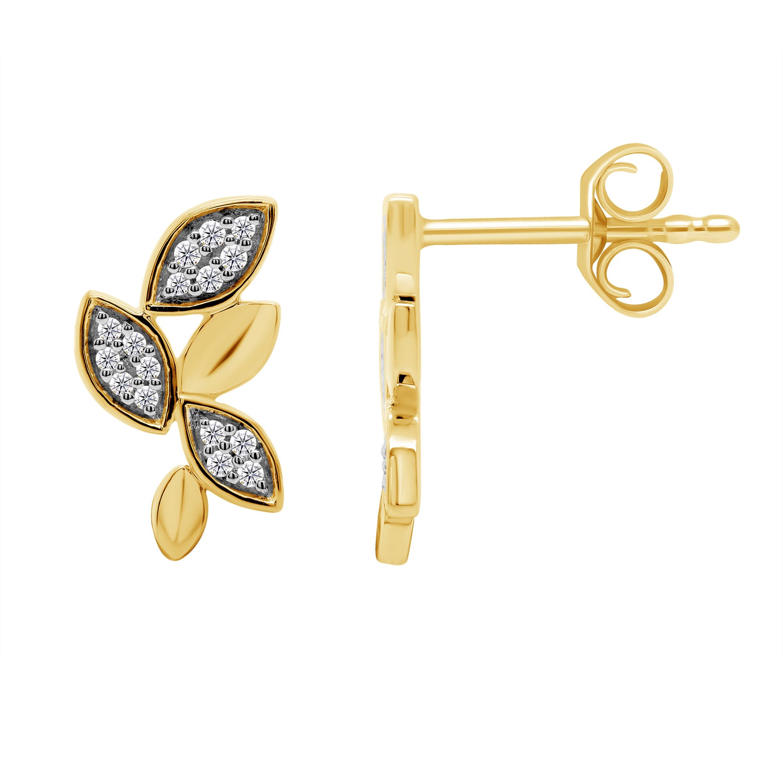 9ct gold diamond set leaf earrings 0.10ct