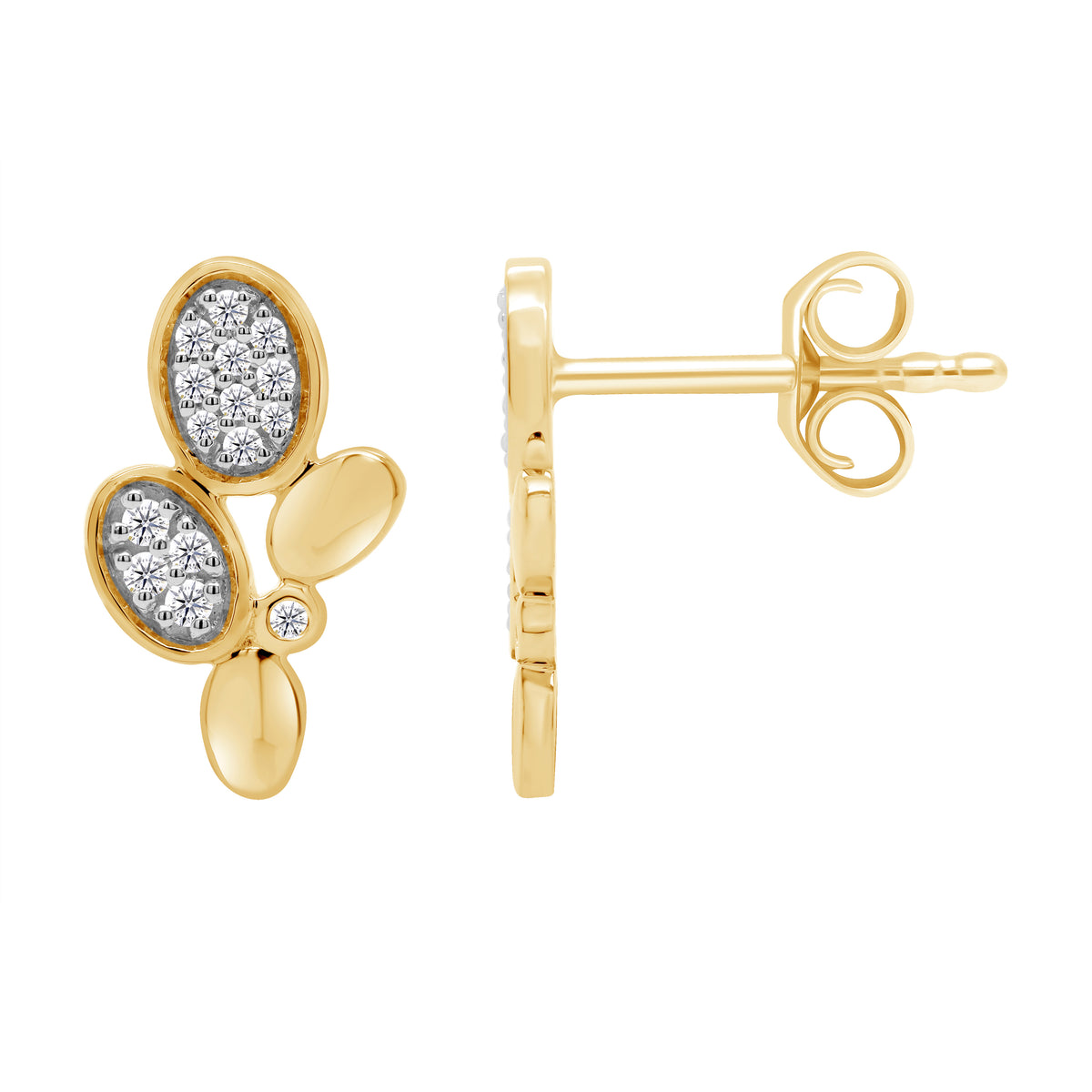 9ct gold diamond set round leaf earrings 0.12ct