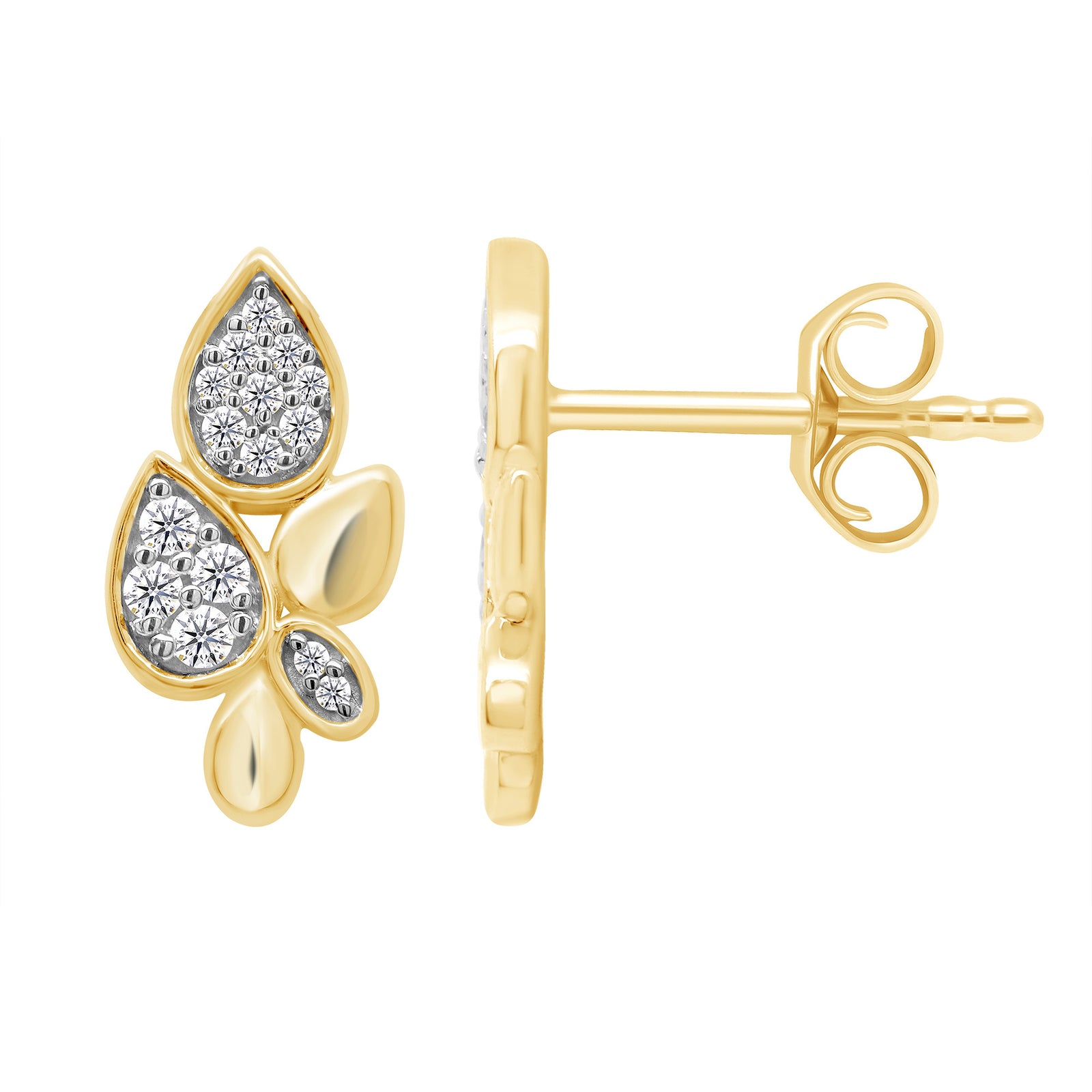 9ct gold diamond set leaf earrings 0.15ct
