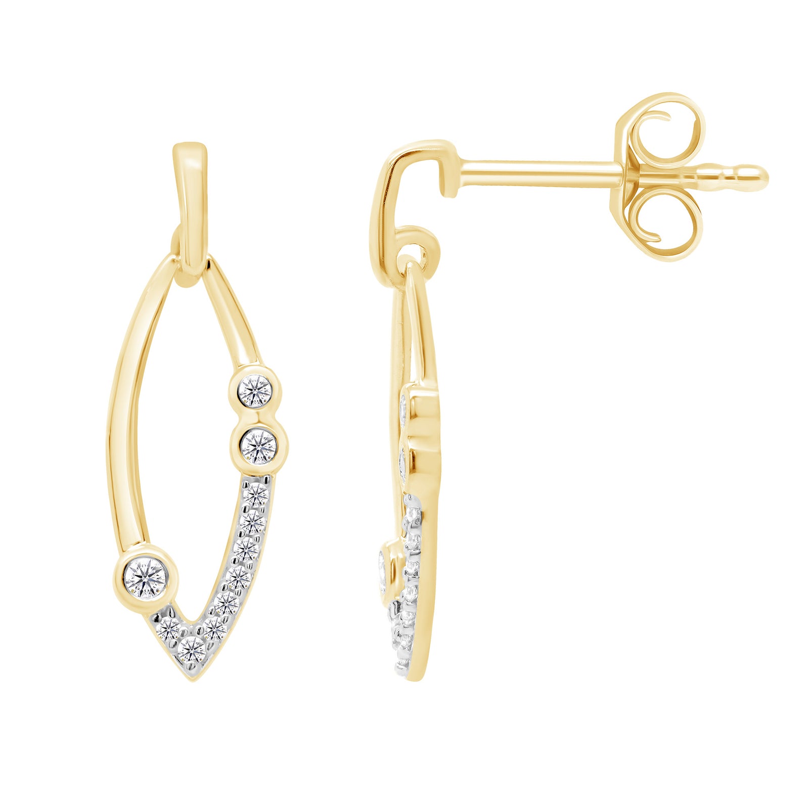 9ct gold open marquise shape diamond set earrings 0.11ct