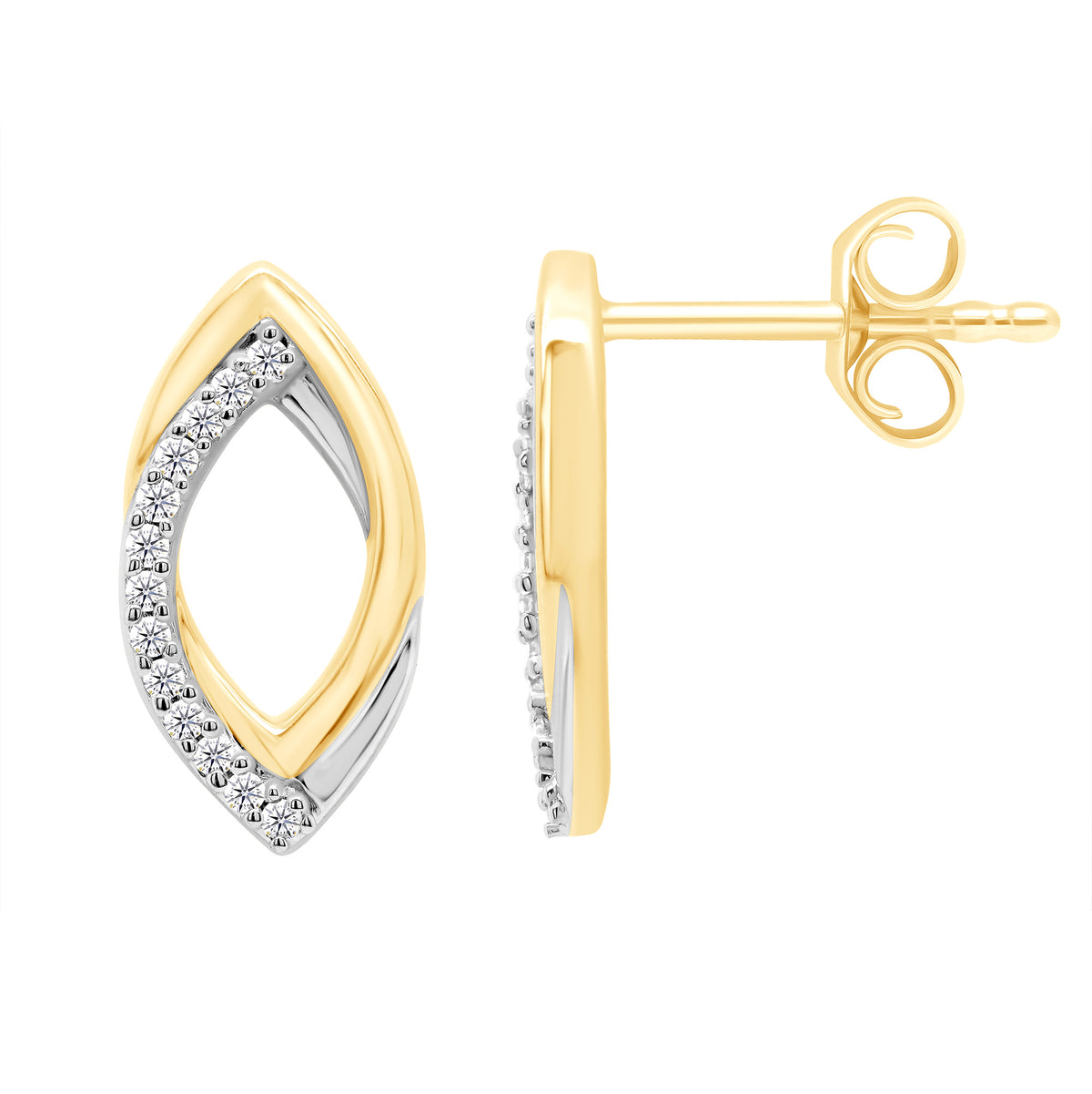 9ct gold open double marquise shape diamond set earrings 0.07ct