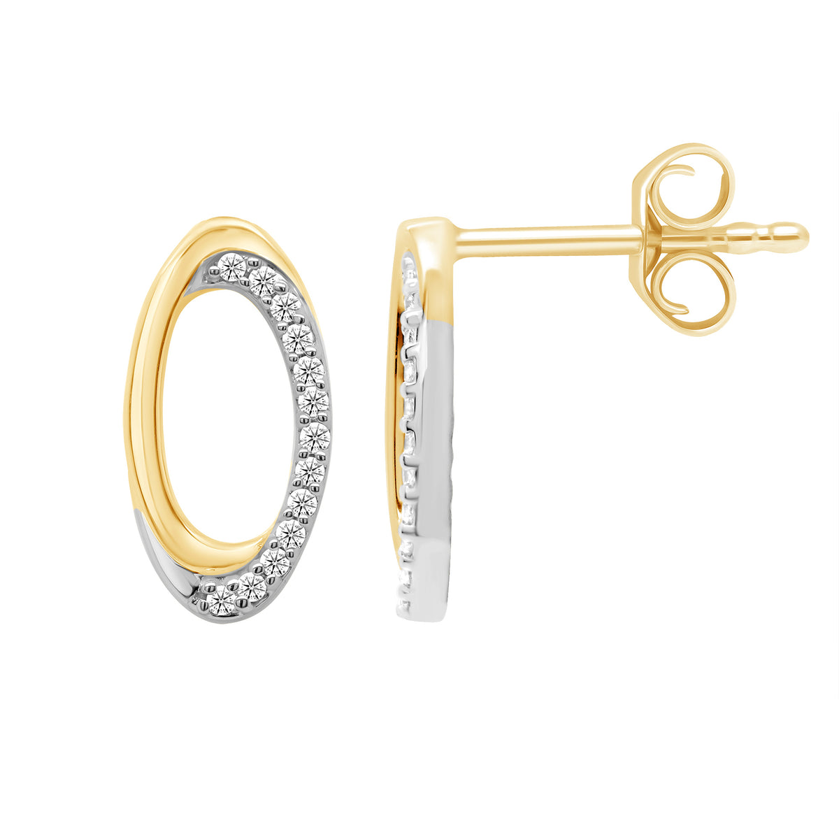 9ct gold open oval diamond set earrings 0.07ct
