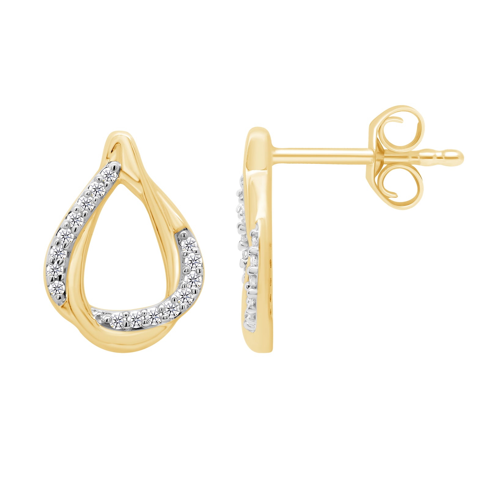 9ct gold open teardrop shape diamond set earrings 0.10ct
