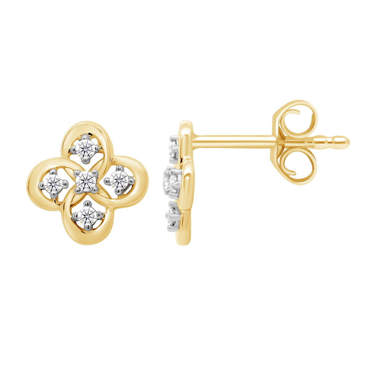 9ct gold 5 stone open clover shape diamond studs 0.08ct