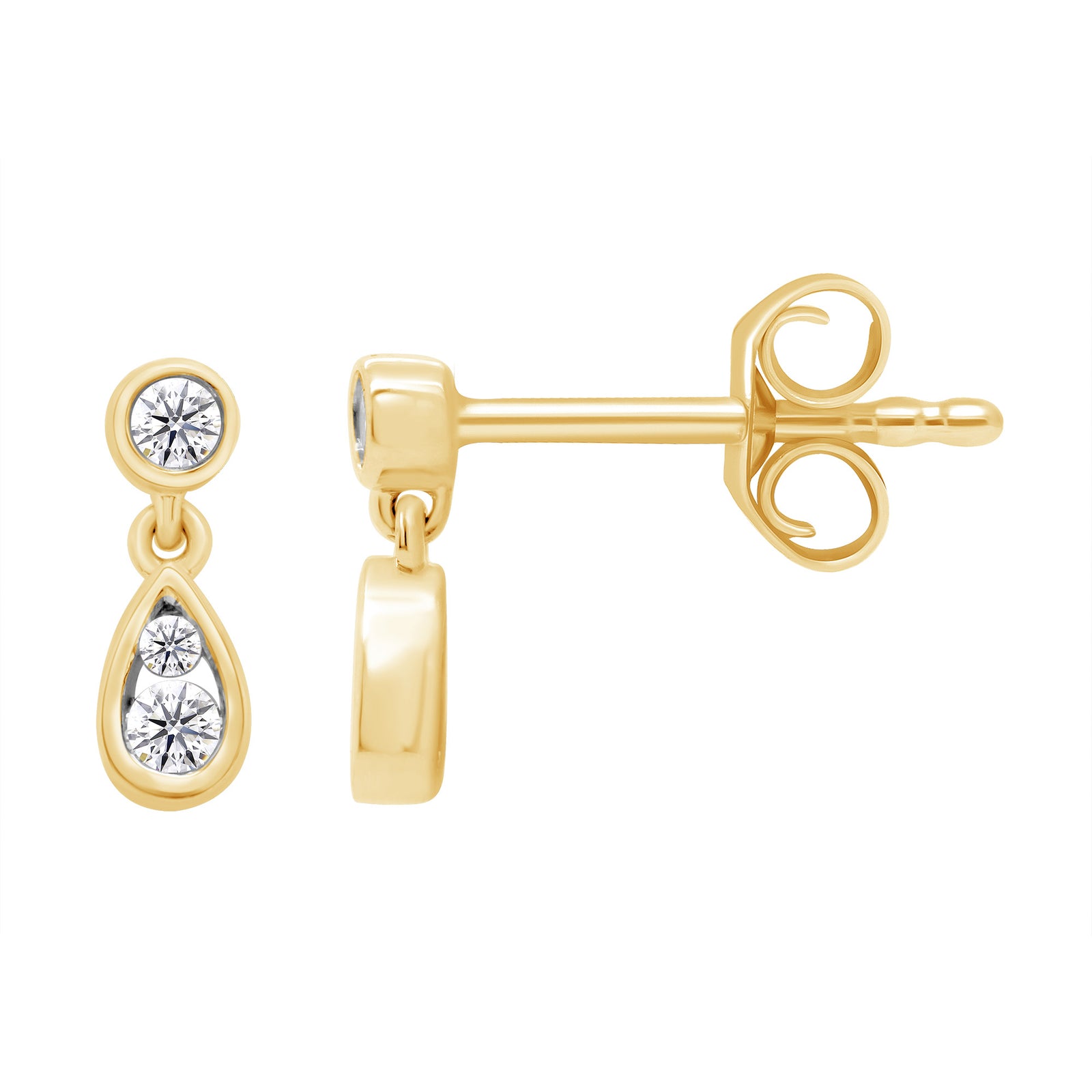 9ct gold 3 stone teardrop shape diamond earrings 0.14ct
