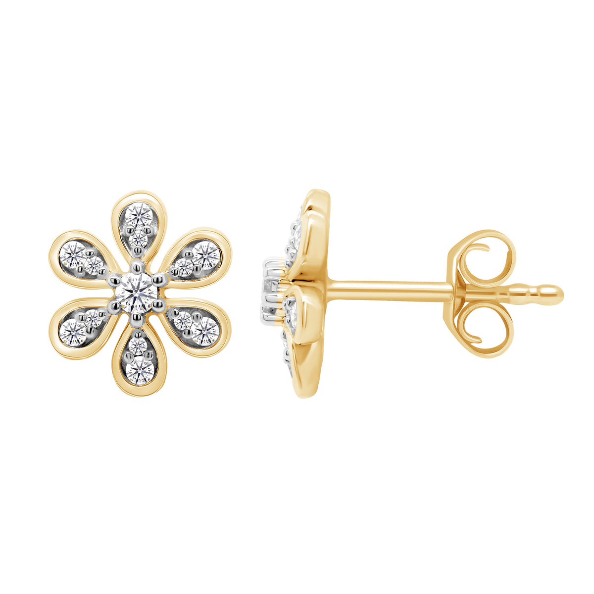 9ct gold diamond set petal shape earrings 0.20ct