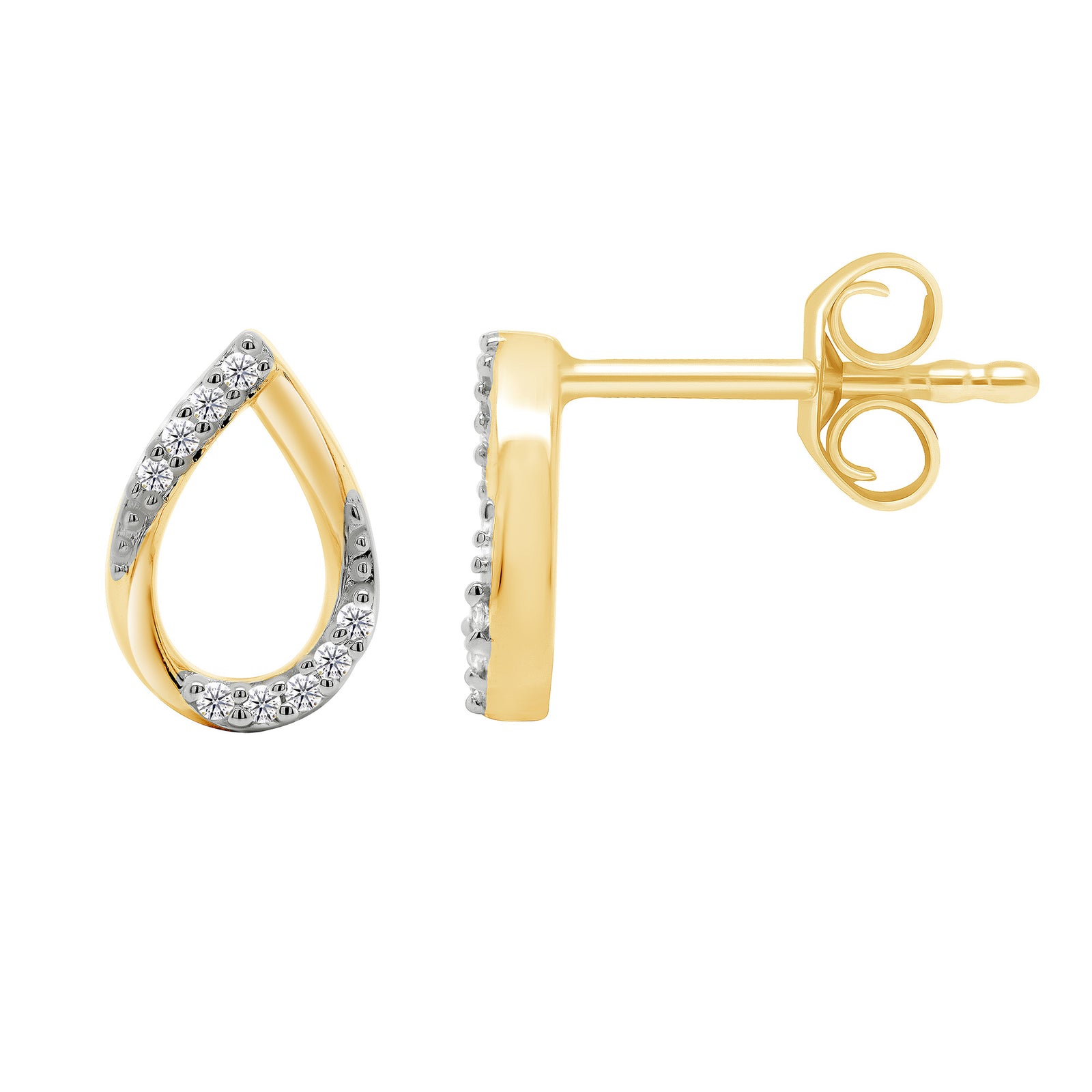 9ct gold diamond set open teardrop shape earrings 0.05ct