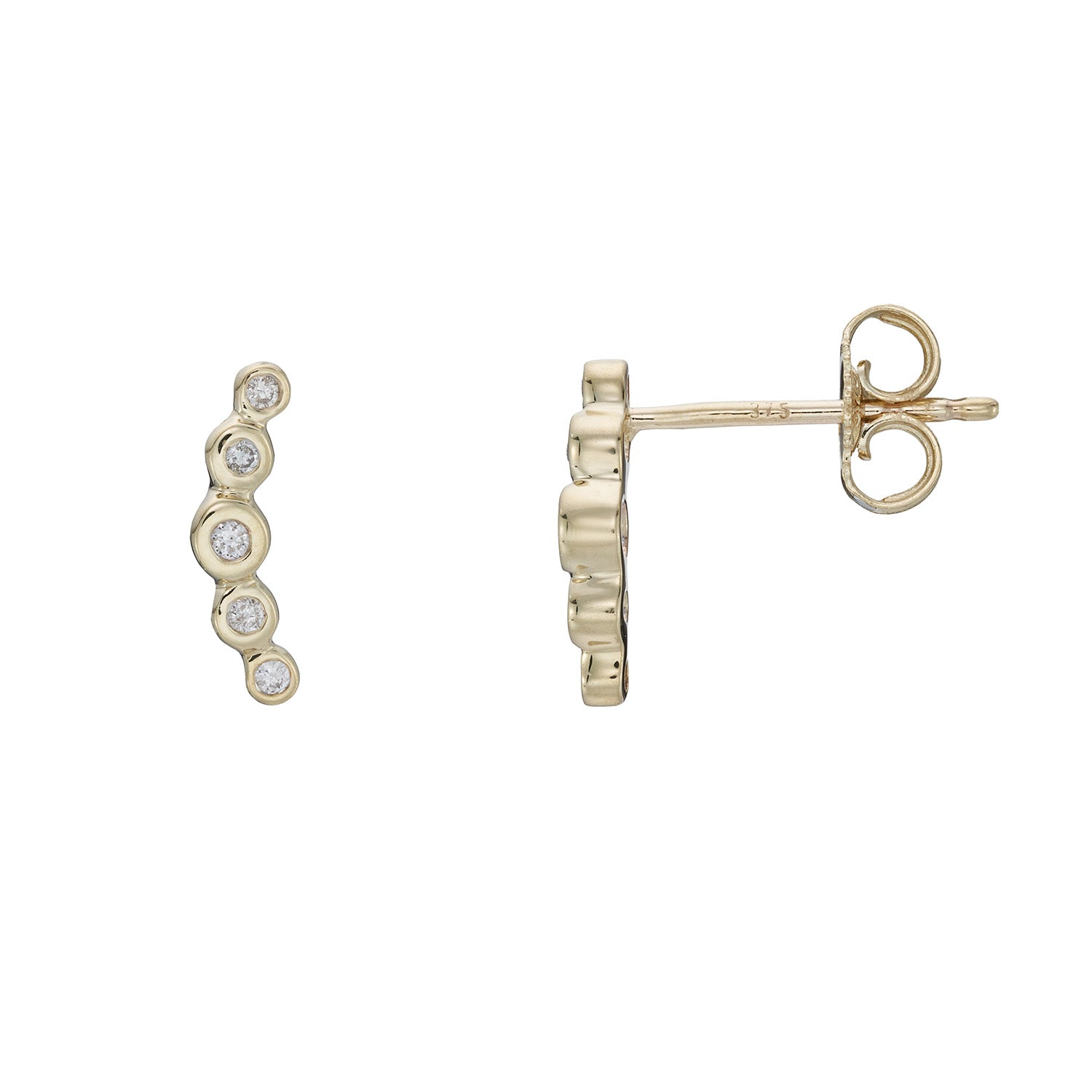 9ct gold 5 stone diamond crescent earrings 0.08cts