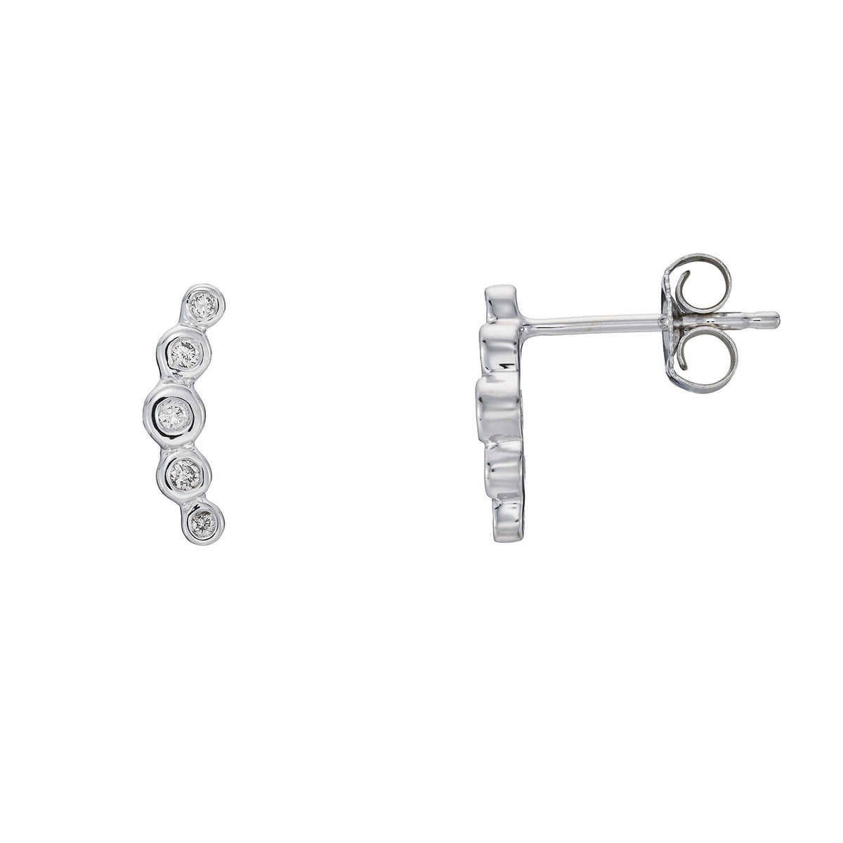 9ct white gold 5 stone diamond crescent earrings 0.08cts