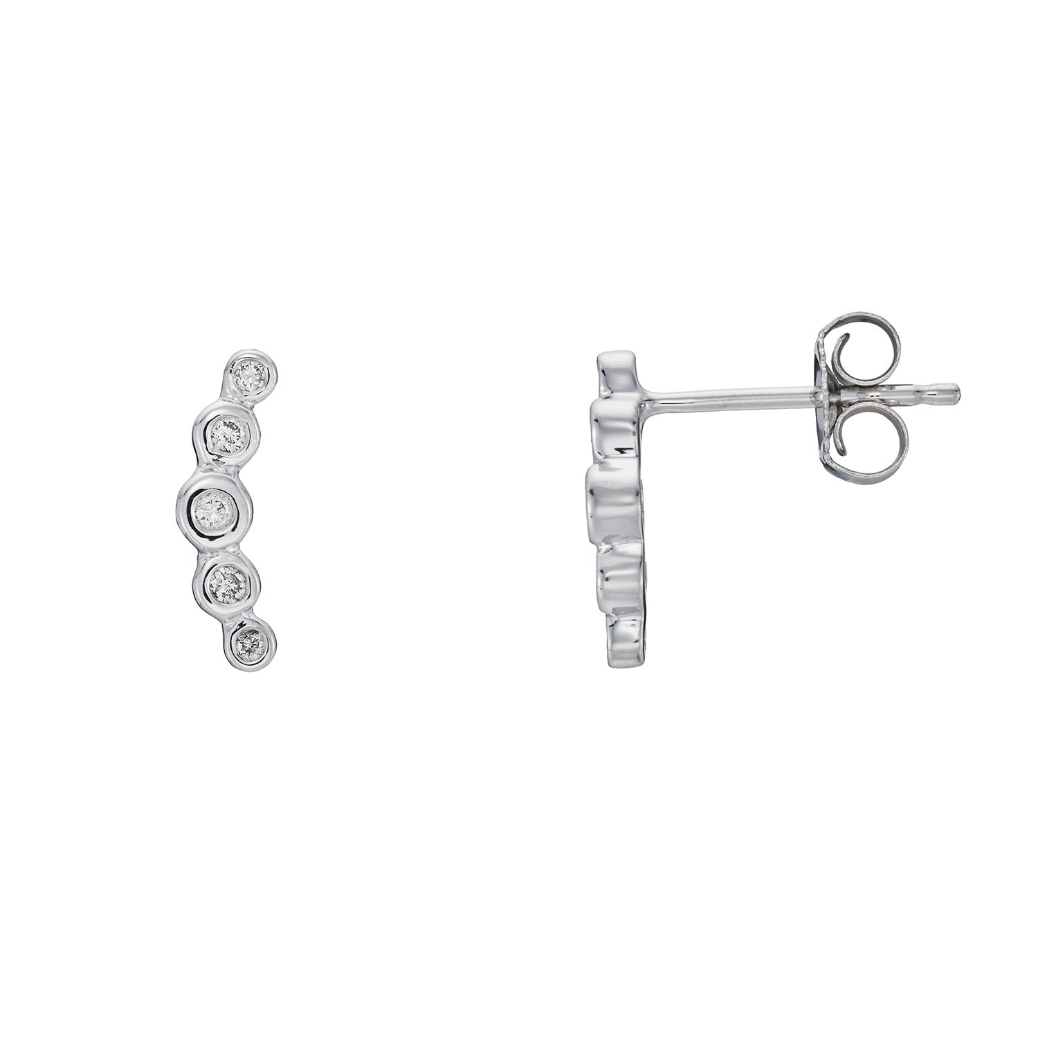 9ct white gold 5 stone diamond crescent earrings 0.08cts