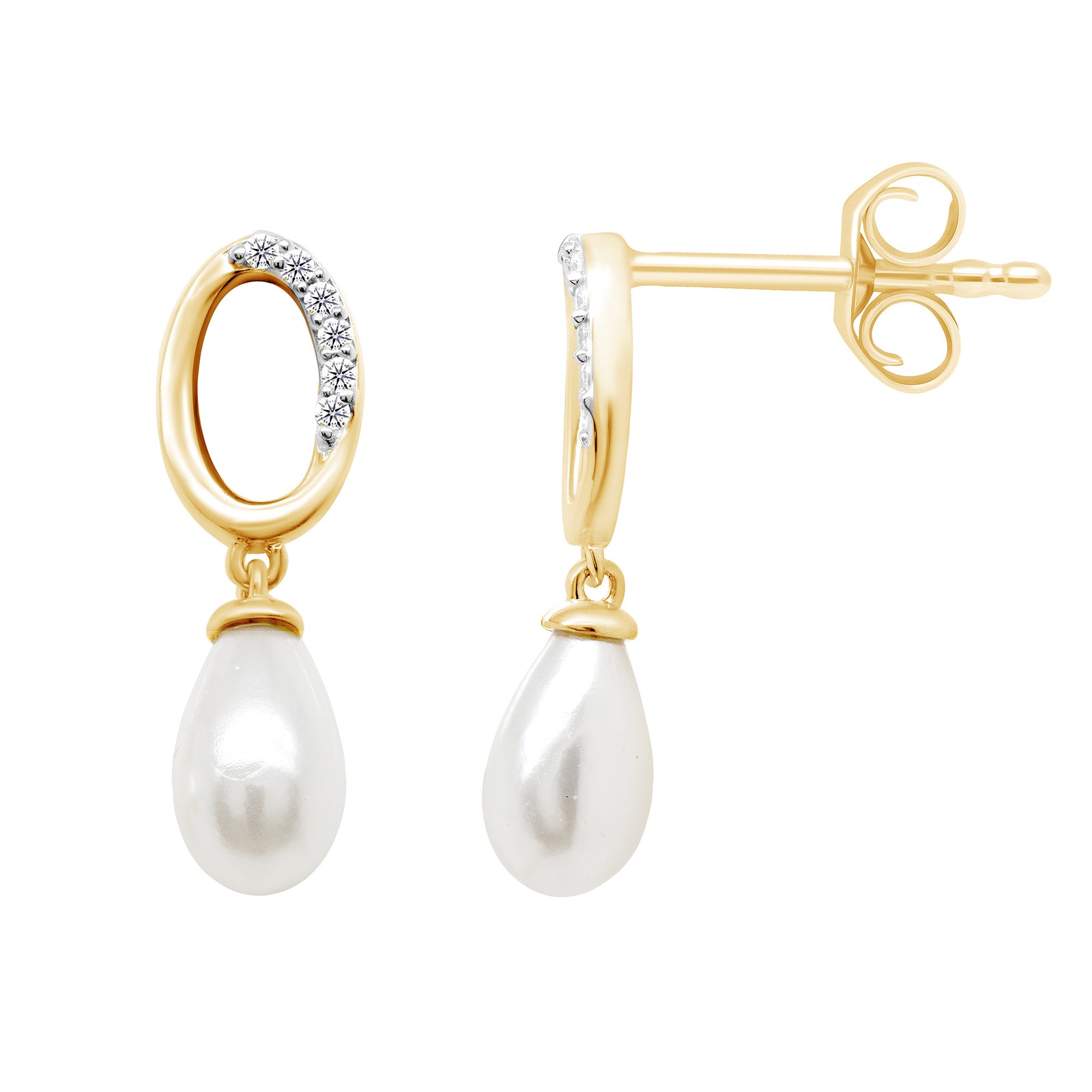 9ct gold freshwater pearl & diamond drop earrings 0.04ct