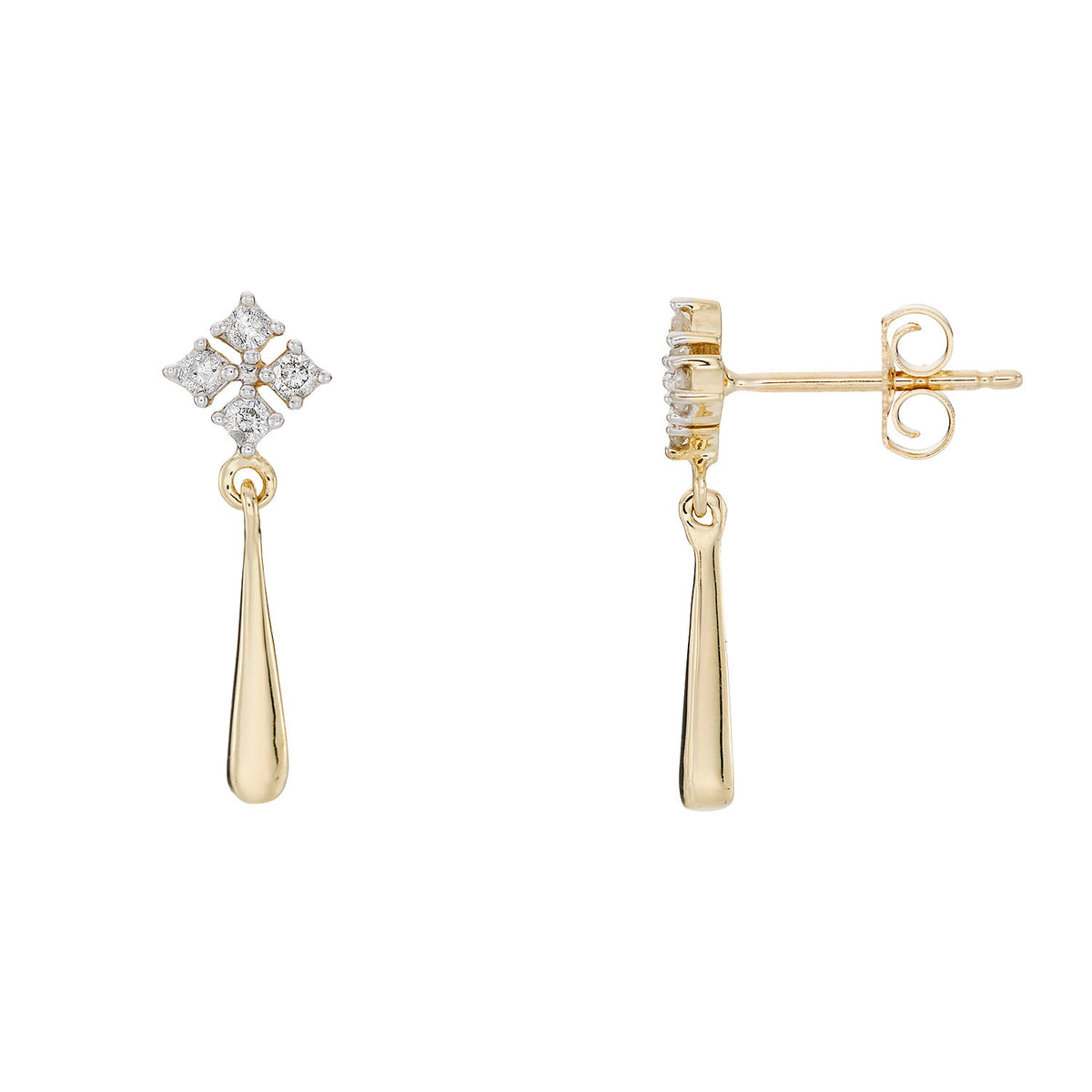9ct gold diamond drop earrings 0.15cts