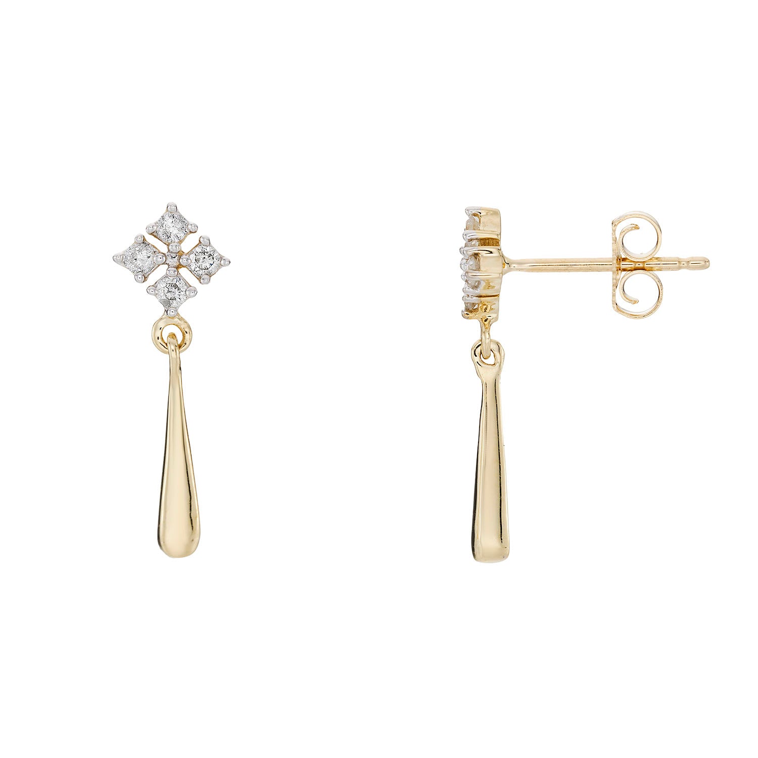 9ct gold diamond drop earrings 0.15cts