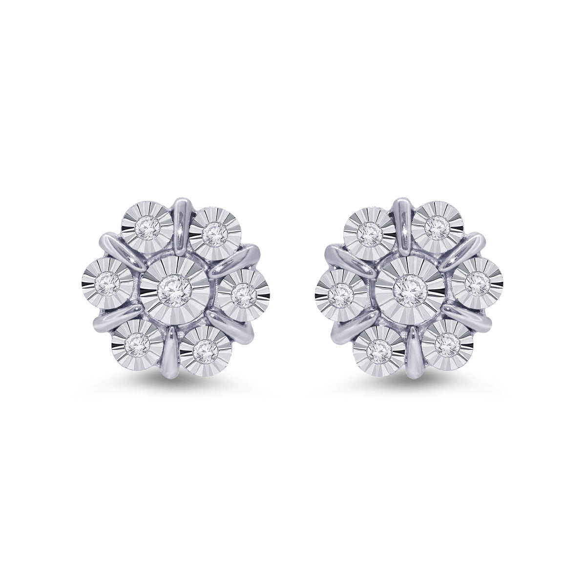 9ct white gold miracle plate diamond set cluster stud earrings 0.09ct