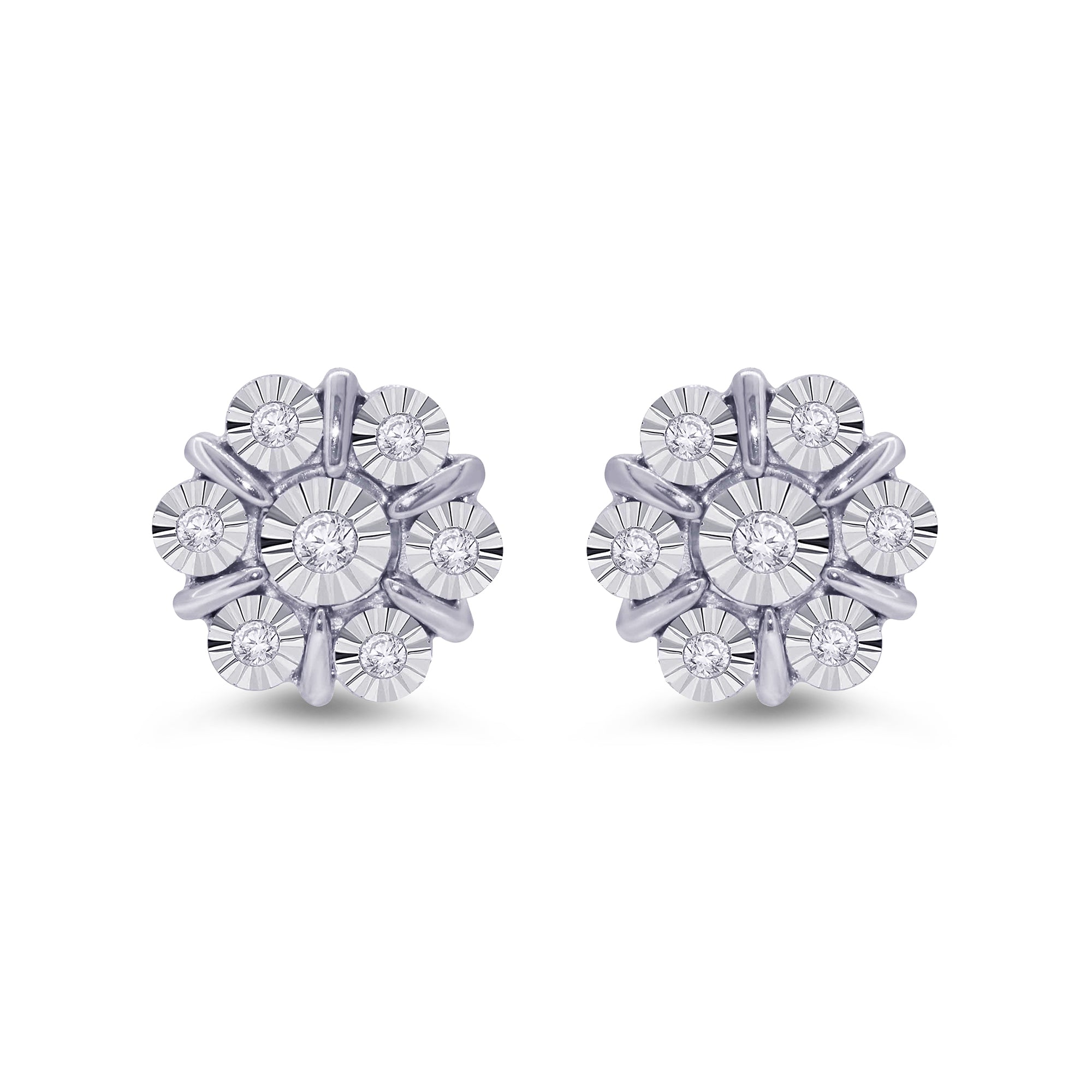 9ct white gold miracle plate diamond set cluster stud earrings 0.09ct