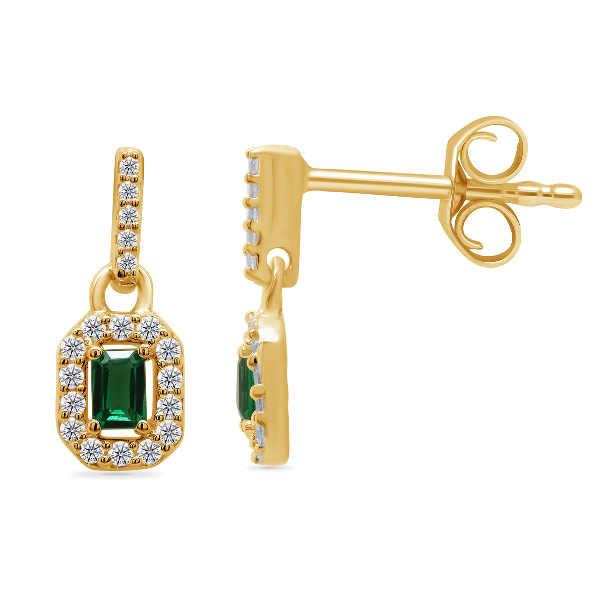 9ct gold emerald &amp; diamond drop earrings 0.15ct