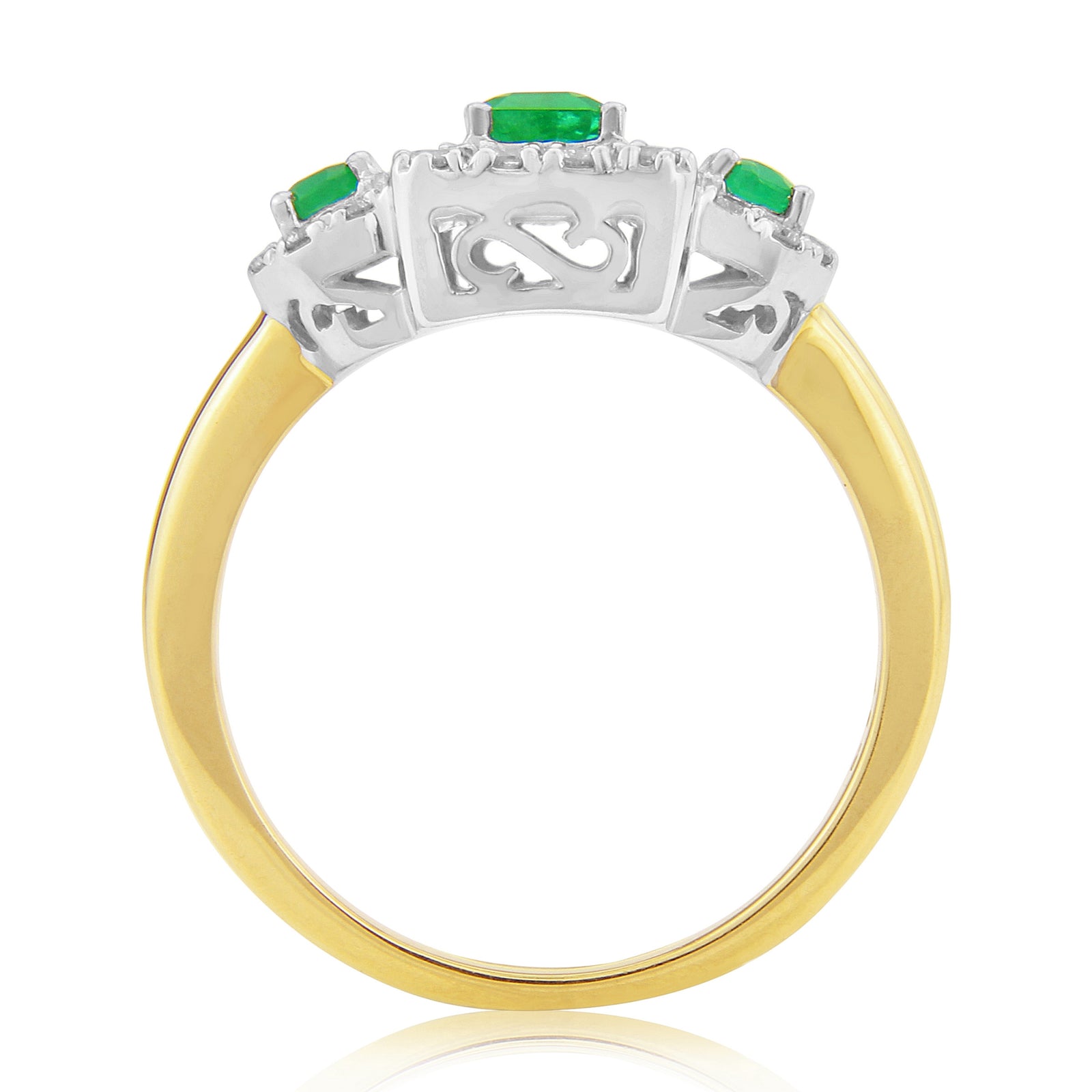 9ct gold triple emerald (Em 6x4mm & Ov 4x3mm) & diamond cluster ring 0.27ct
