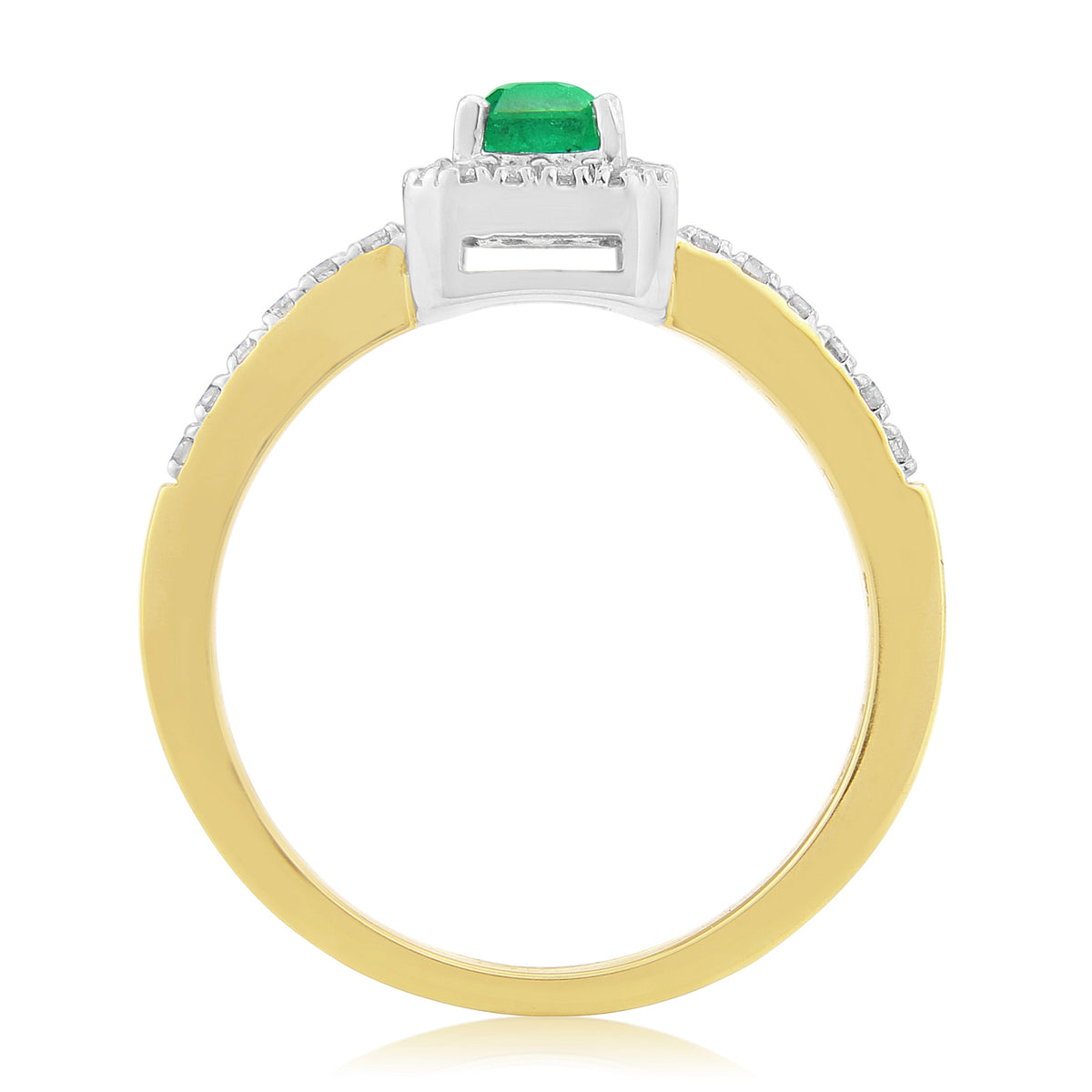 9ct gold 6x4mm octagon cut emerald & diamond cluster ring 0.23ct