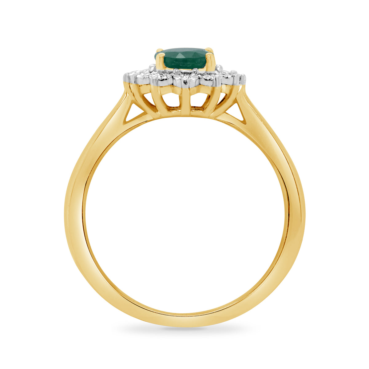 9ct gold 7x5mm oval emerald & miracle plate diamond cluster ring 0.04ct