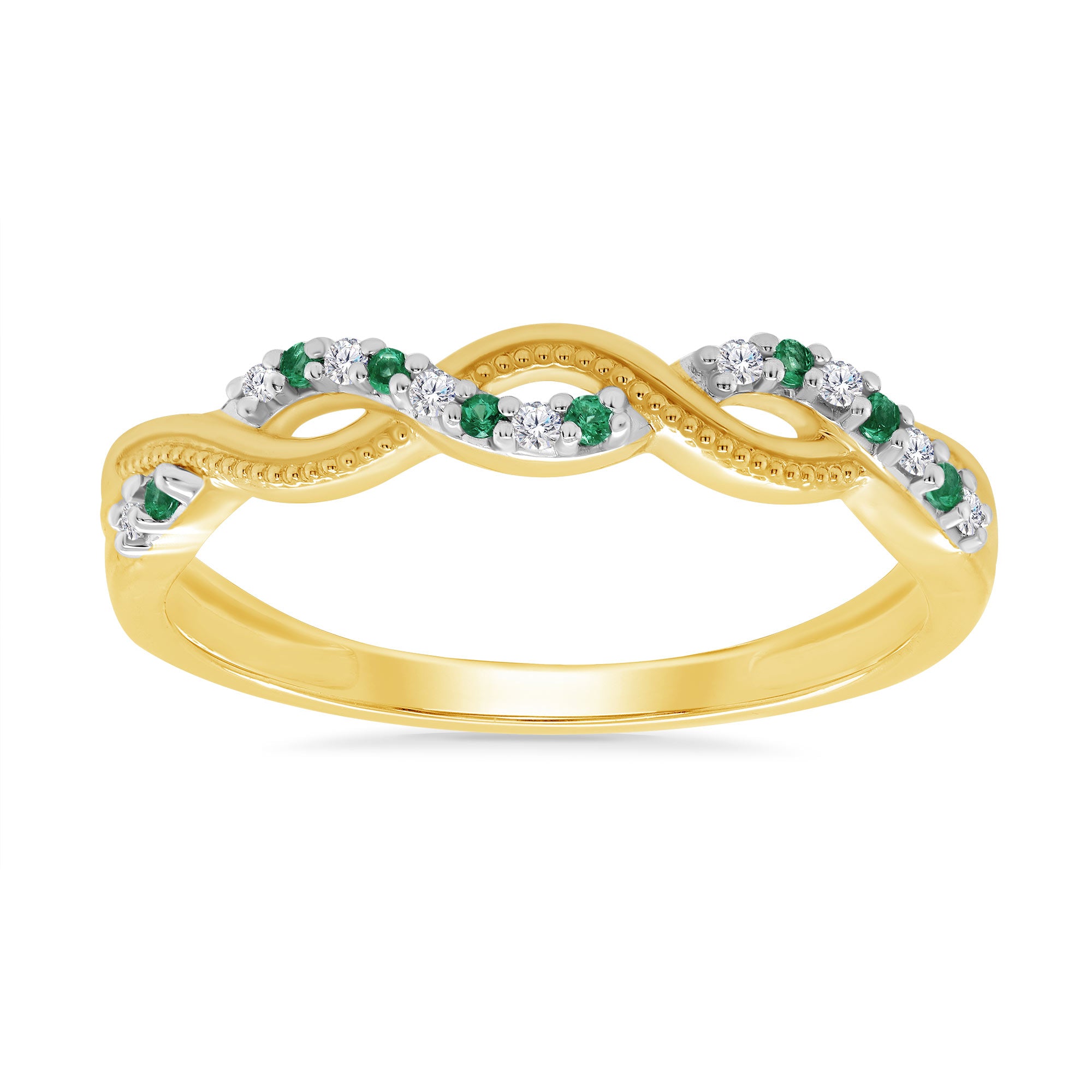 9ct gold emerald & diamond swirl half eternity ring 0.05ct