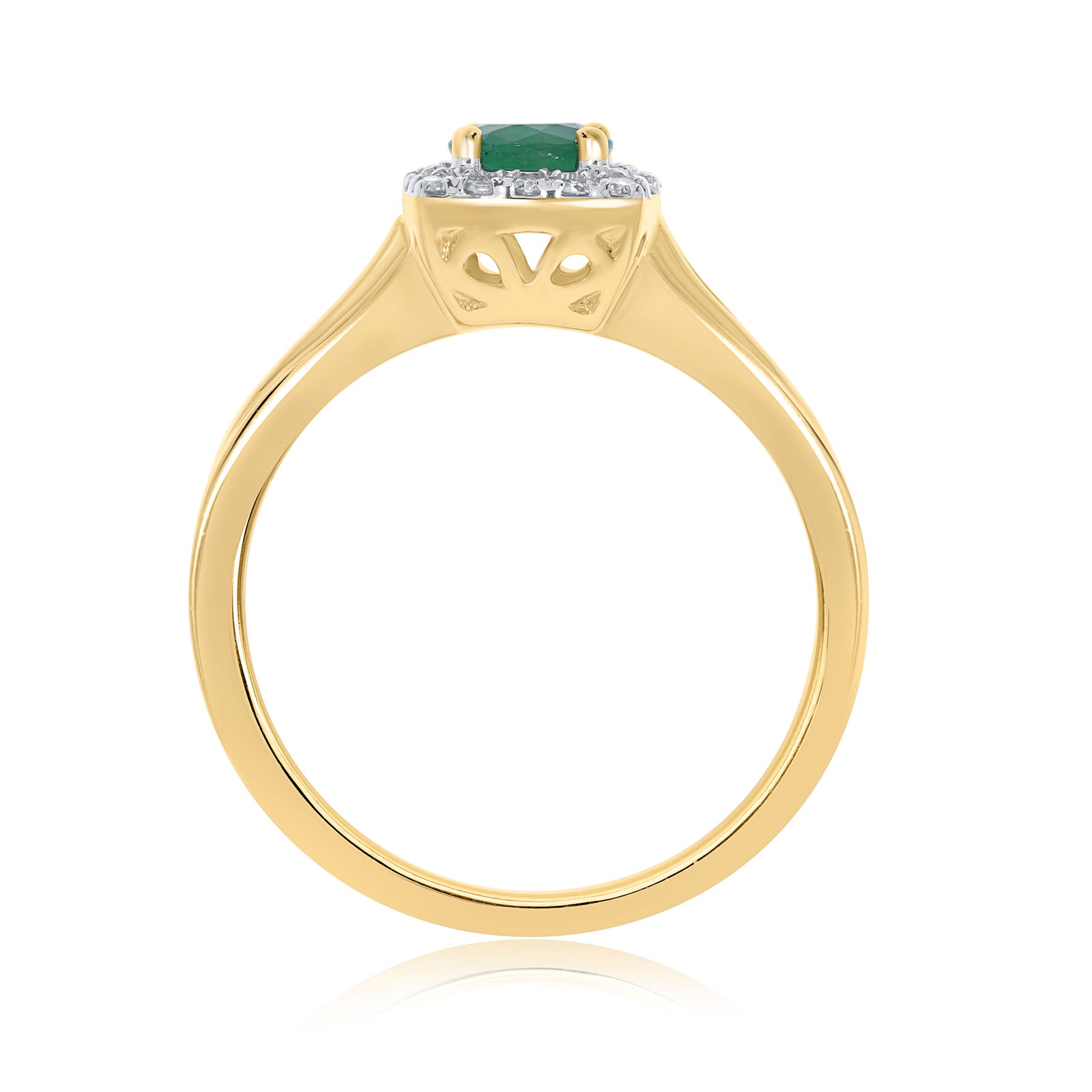 9ct gold 5mm round emerald & diamond cluster ring 0.15ct