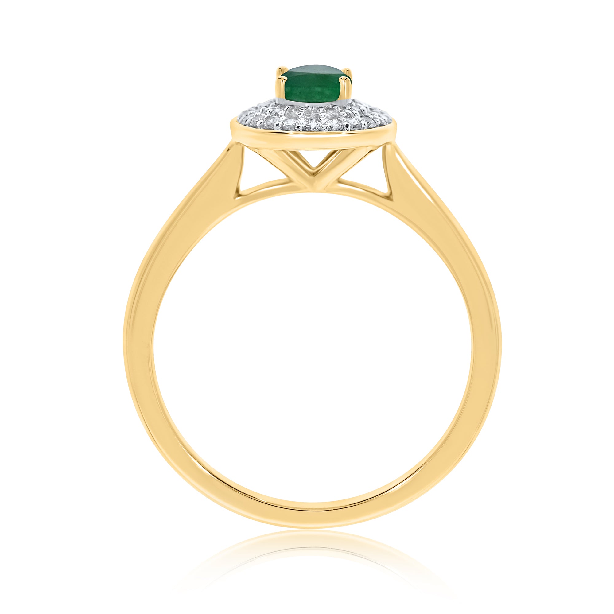 9ct gold 6x4mm oval emerald & two row diamond cluster ring 0.20ct