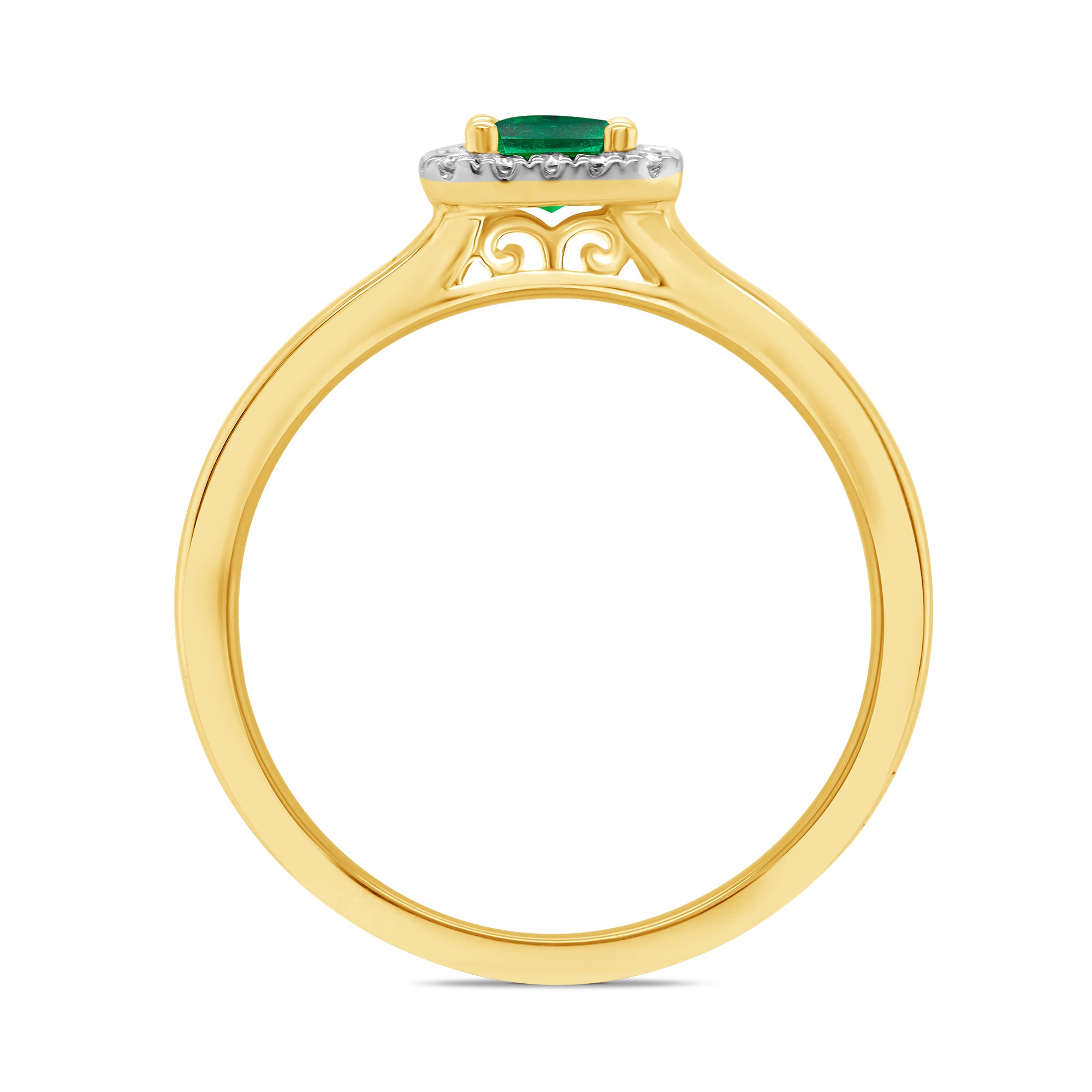 9ct gold 6x4mm octagon cut emerald & diamond cluster ring  0.10ct