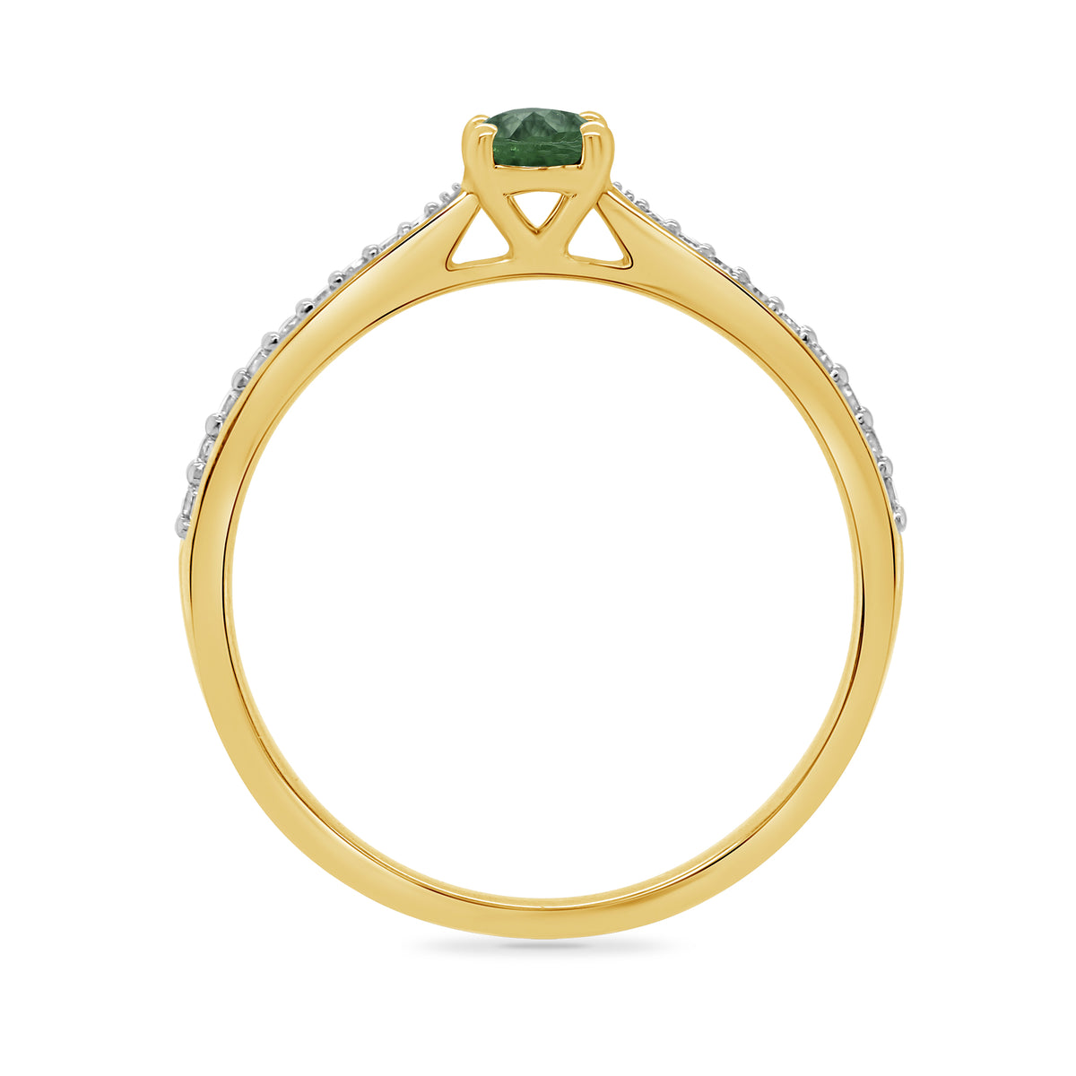9ct gold 6x4mm oval emerald & diamond set shoulders ring 0.12ct