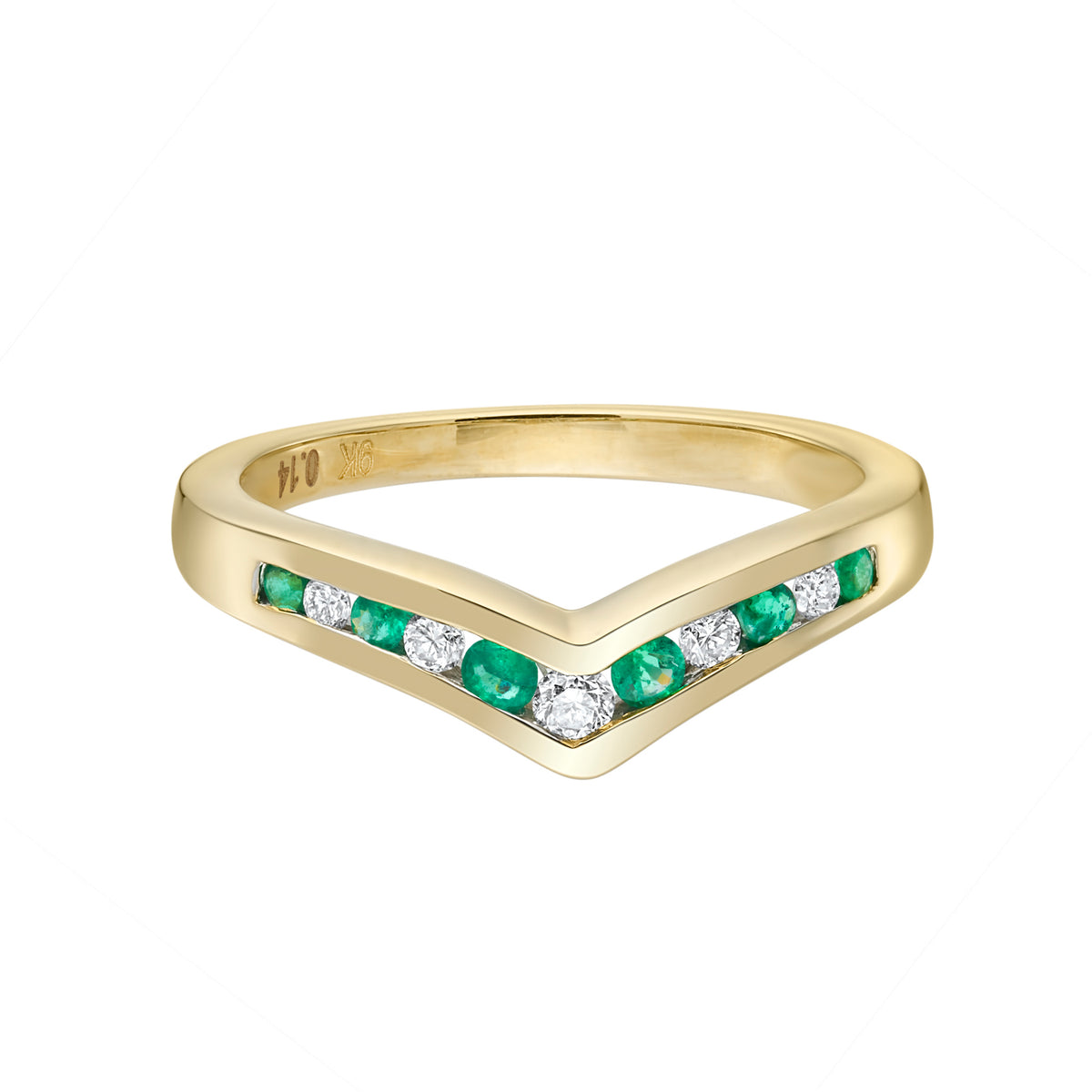 9ct gold emerald &amp; diamond wishbone ring 0.12ct