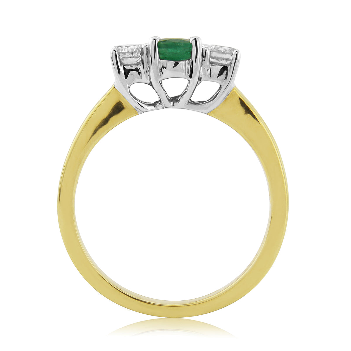 9ct gold 6x4mm oval emerald & diamond three stone ring 0.24ct