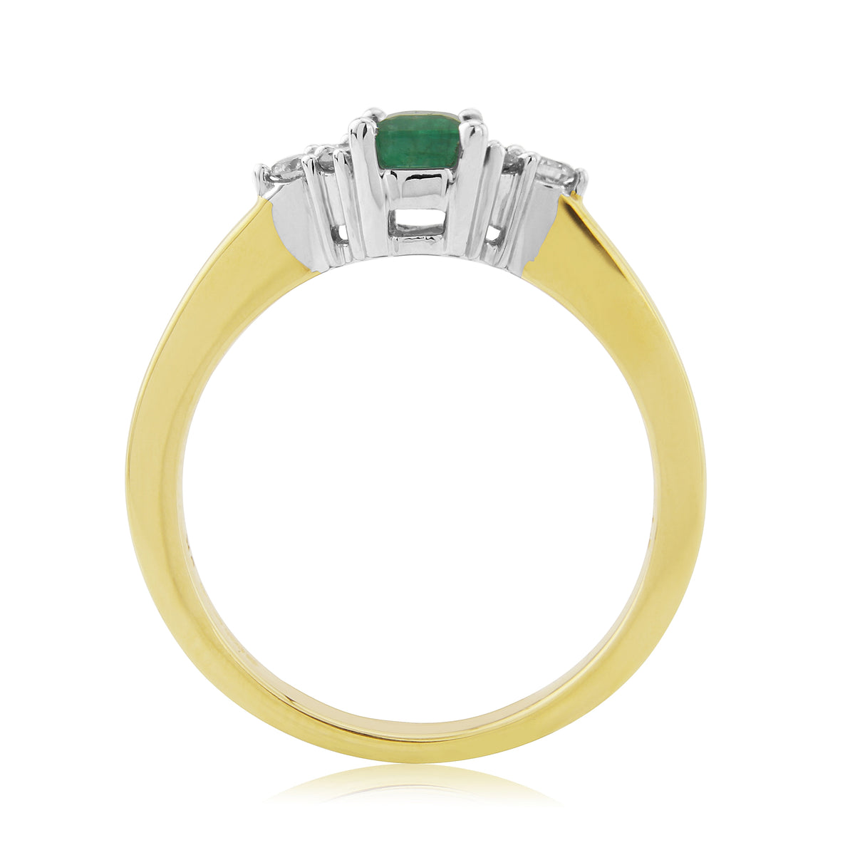 9ct gold 6x4mm octagon cut emerald & three stone diamond shoulders ring 0.14ct