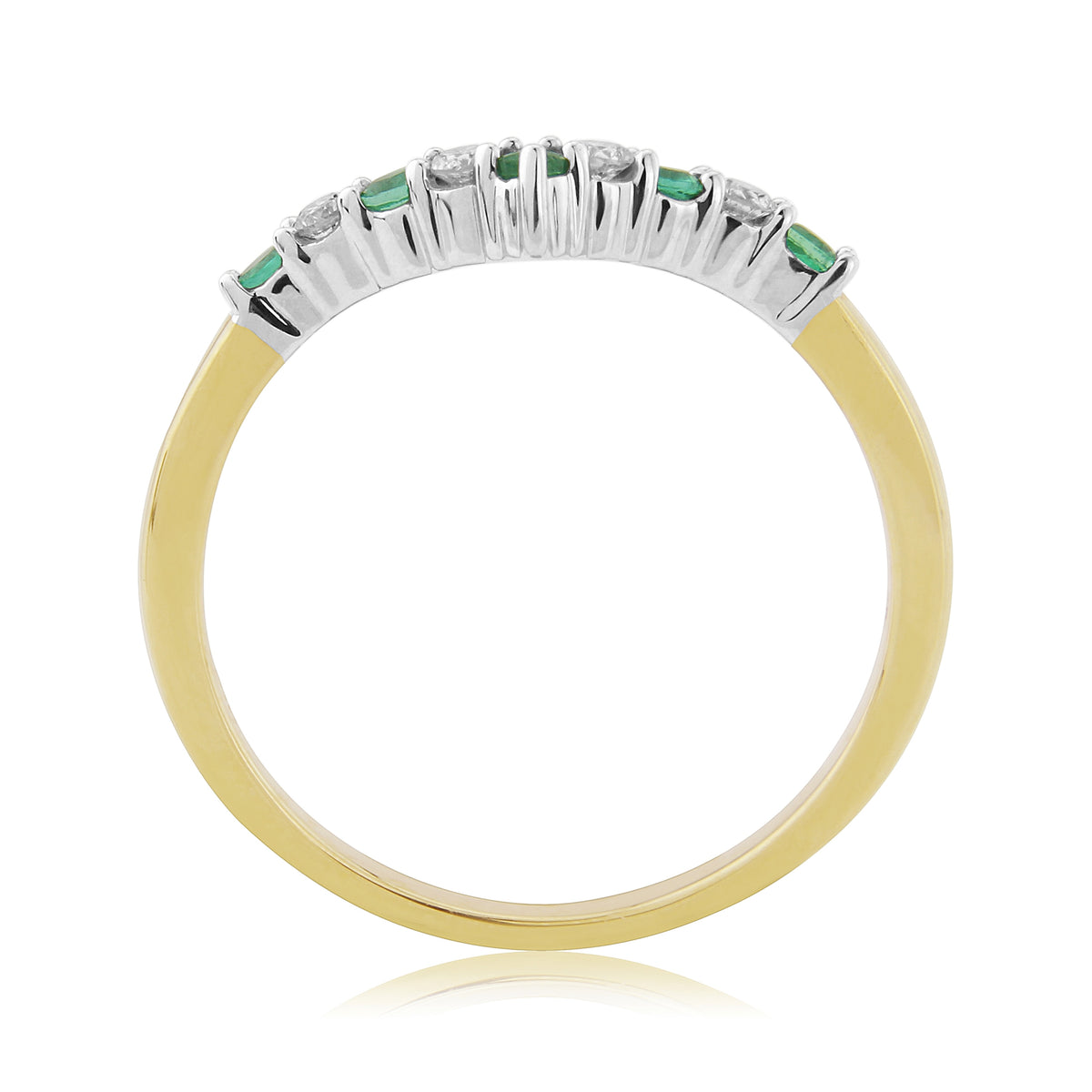 9ct gold 2.0mm round emerald & diamond wishbone ring 0.11ct