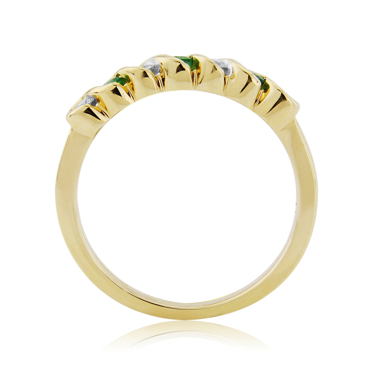 9ct gold 2.00mm emerald & diamond half et ring 0.11ct