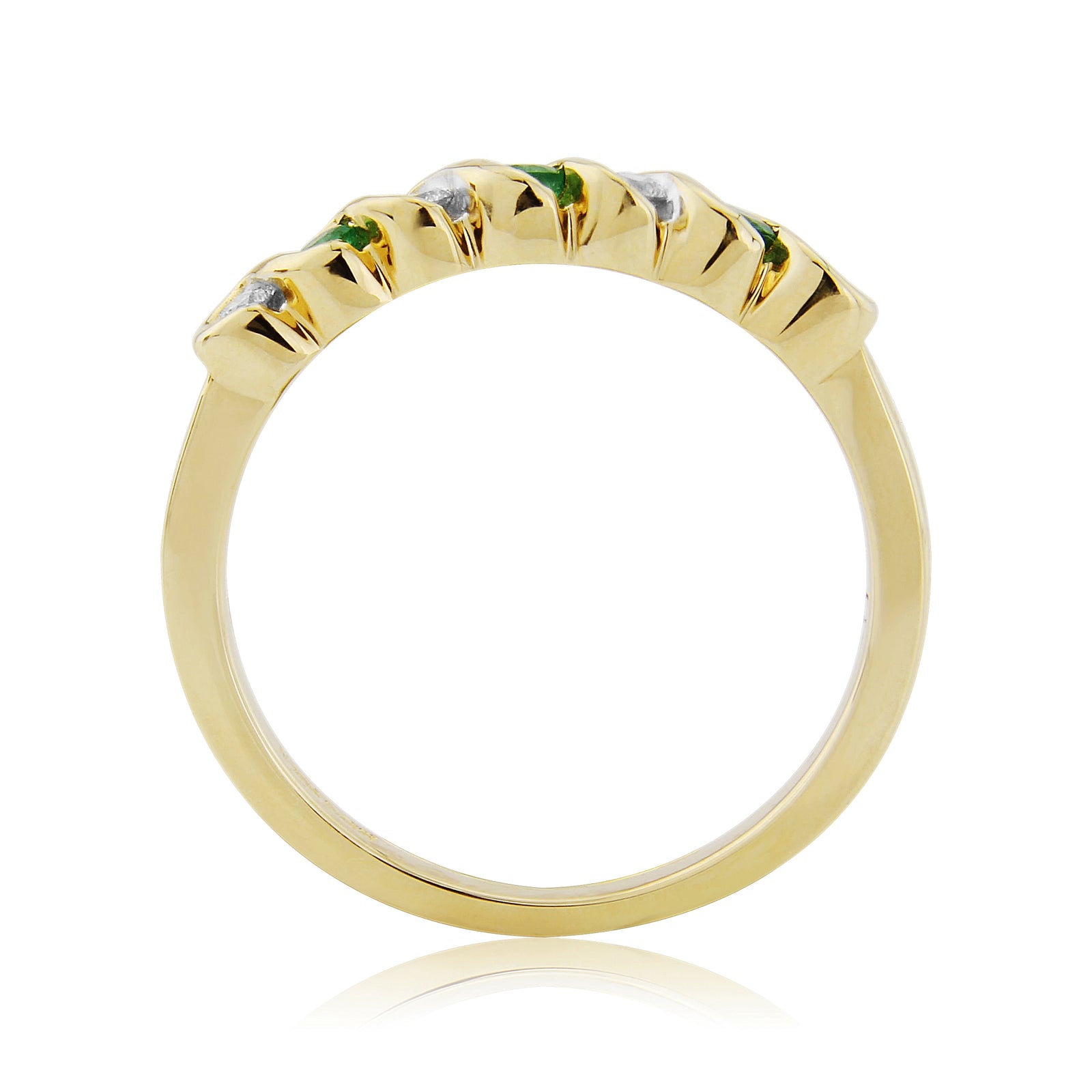 9ct gold 2.00mm emerald & diamond half et ring 0.11ct