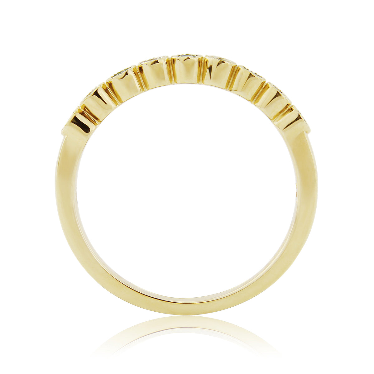 9ct gold 2.00mm emerald & diamond millgrain edge set half et ring 0.08ct