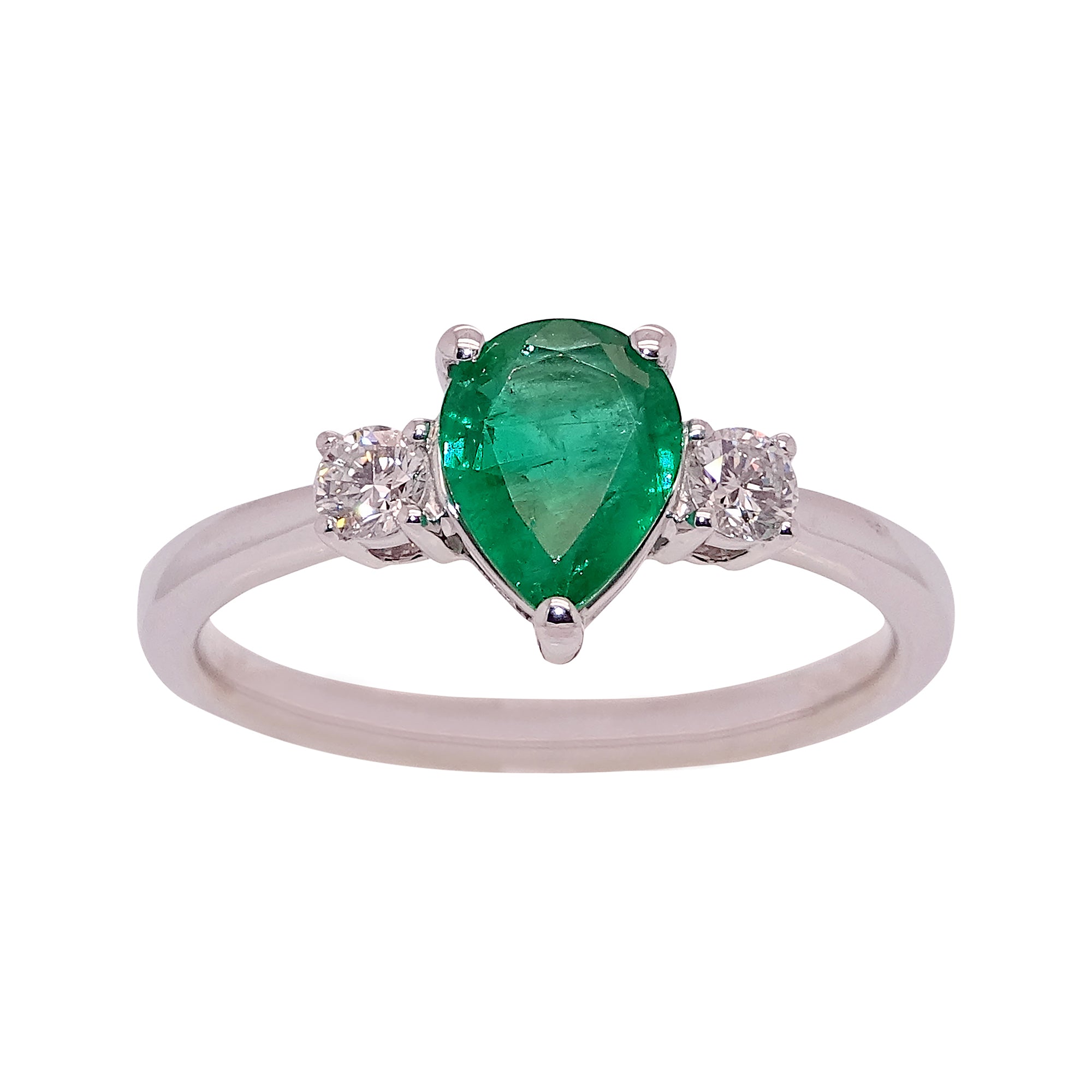 18ct white gold .90ct pear cut emerald (8.01*6.03*3.16mm) & diamond ring 0.20ct Size O