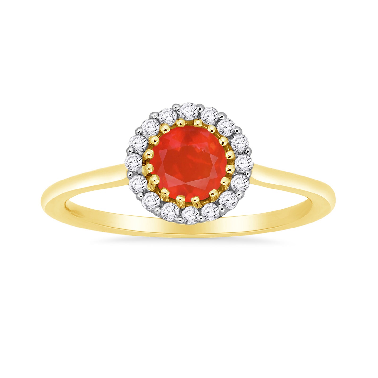 9ct gold 5.00mm round fire opal & diamond cluster ring  0.13ct