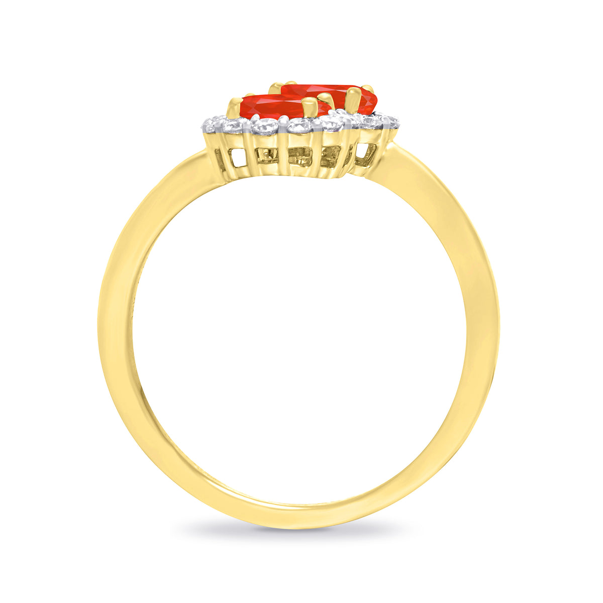 9ct gold double 5x3mm oval fire opal & diamond crossover cluster ring 0.14ct