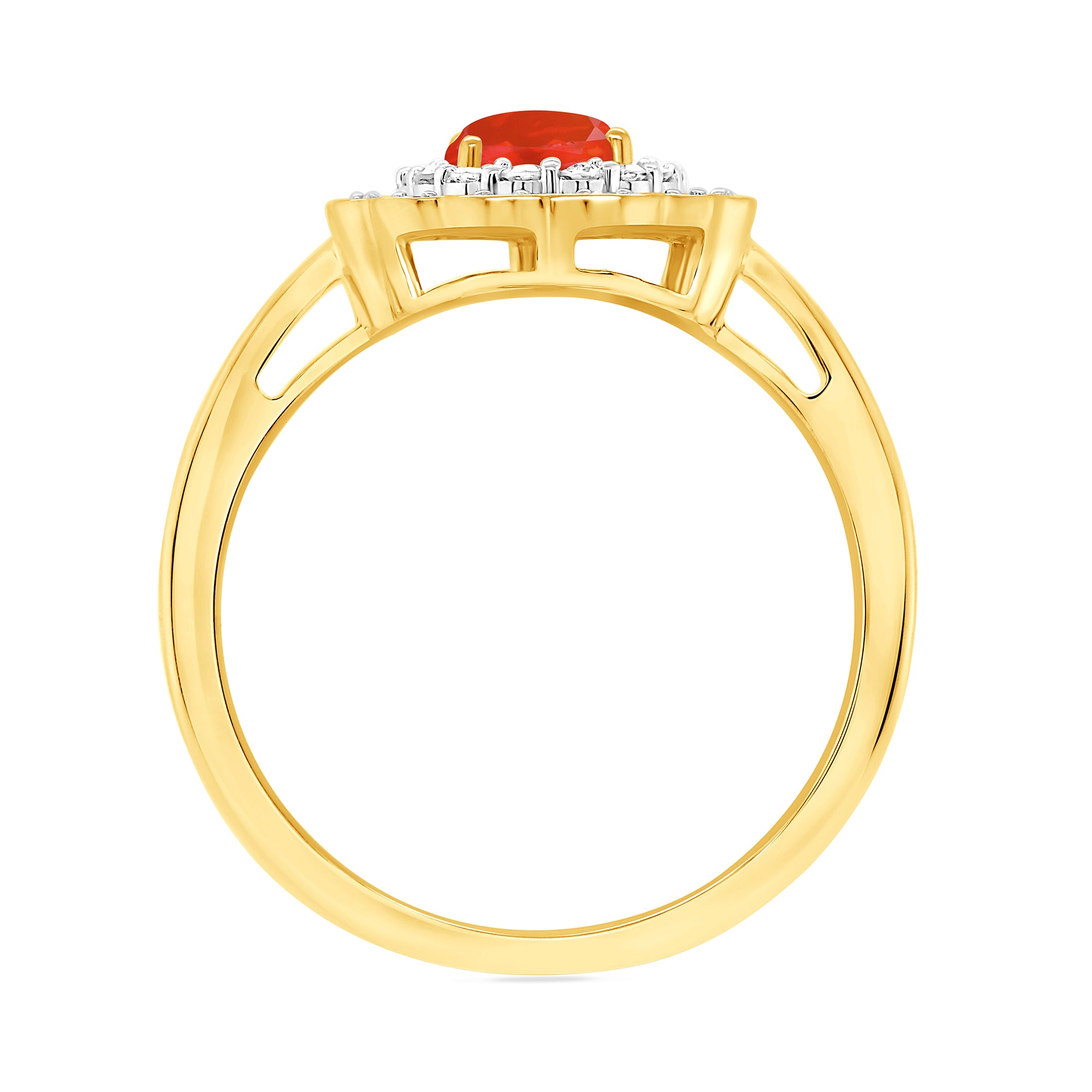 9ct gold 7x5mm oval fire opal & two row diamond cluster ring 0.16ct