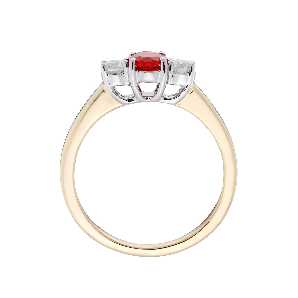 9ct gold 6x4mm oval fire opal & diamond three stone ring 0.24ct