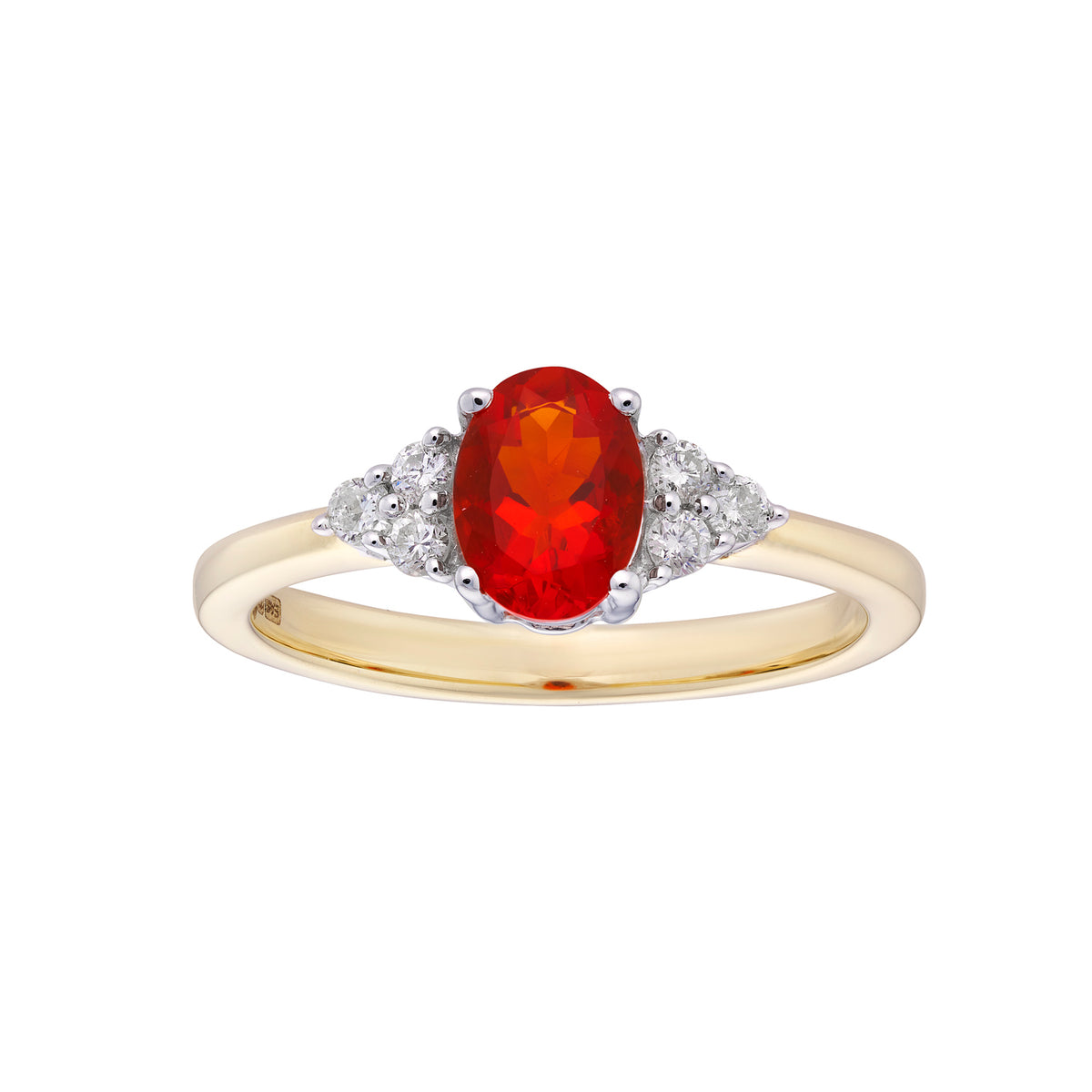 9ct gold 7x5mm oval Fire opal &amp; diamond ring 0.15ct