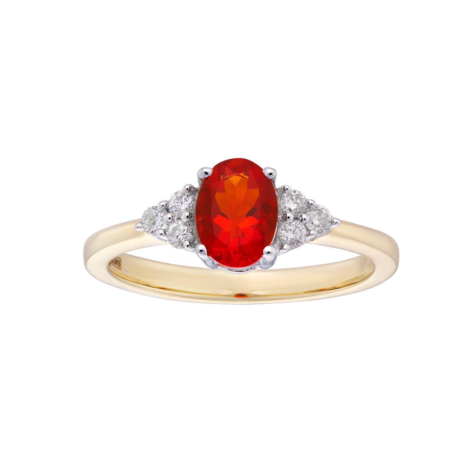 9ct gold 7x5mm oval Fire opal & diamond ring 0.15ct