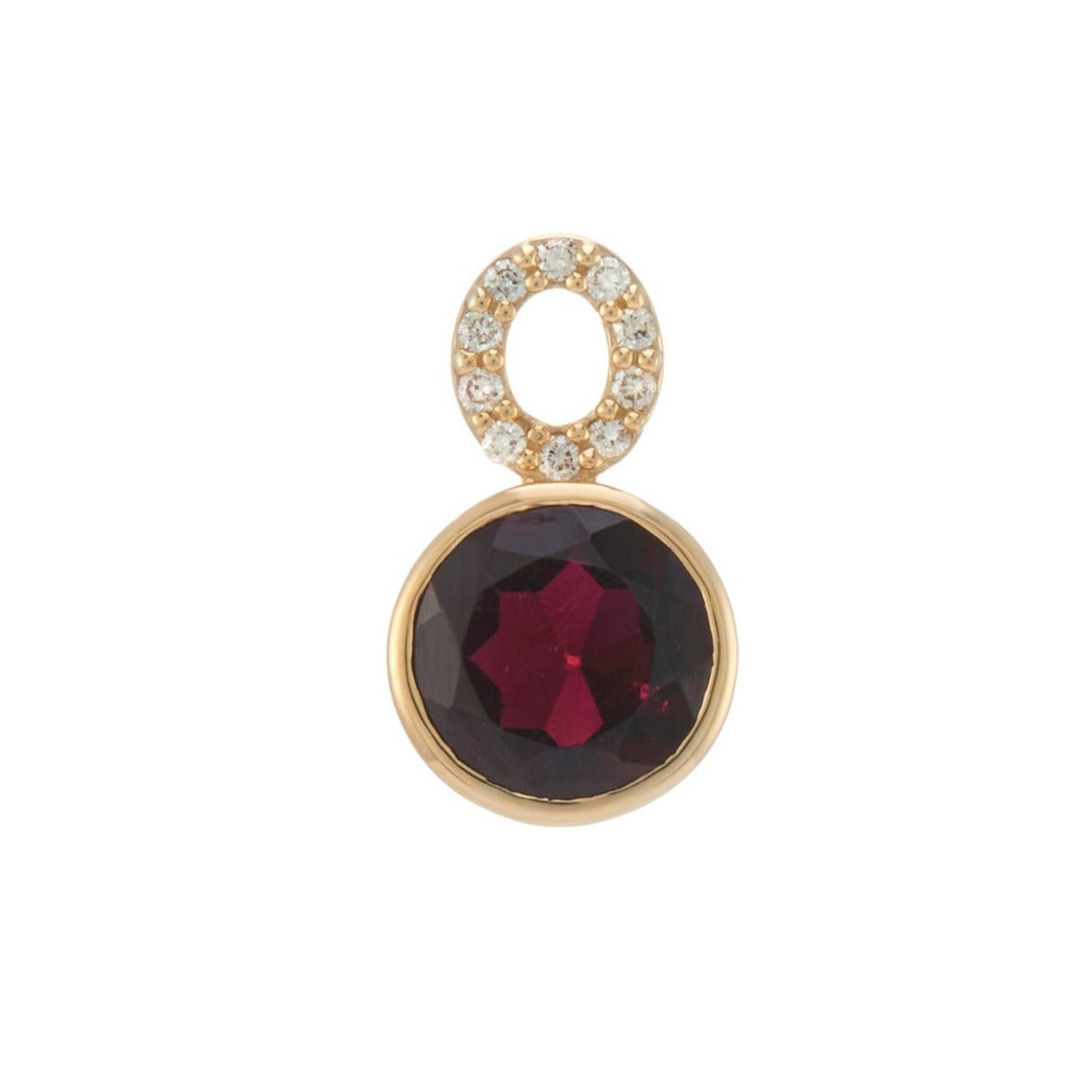 9ct gold 7mm round garnet & diamond set pendant 0.06ct