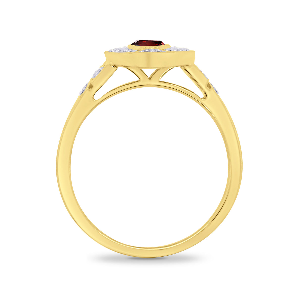 9ct gold 6x4mm oval garnet & antique style diamond cluster ring 0.18ct