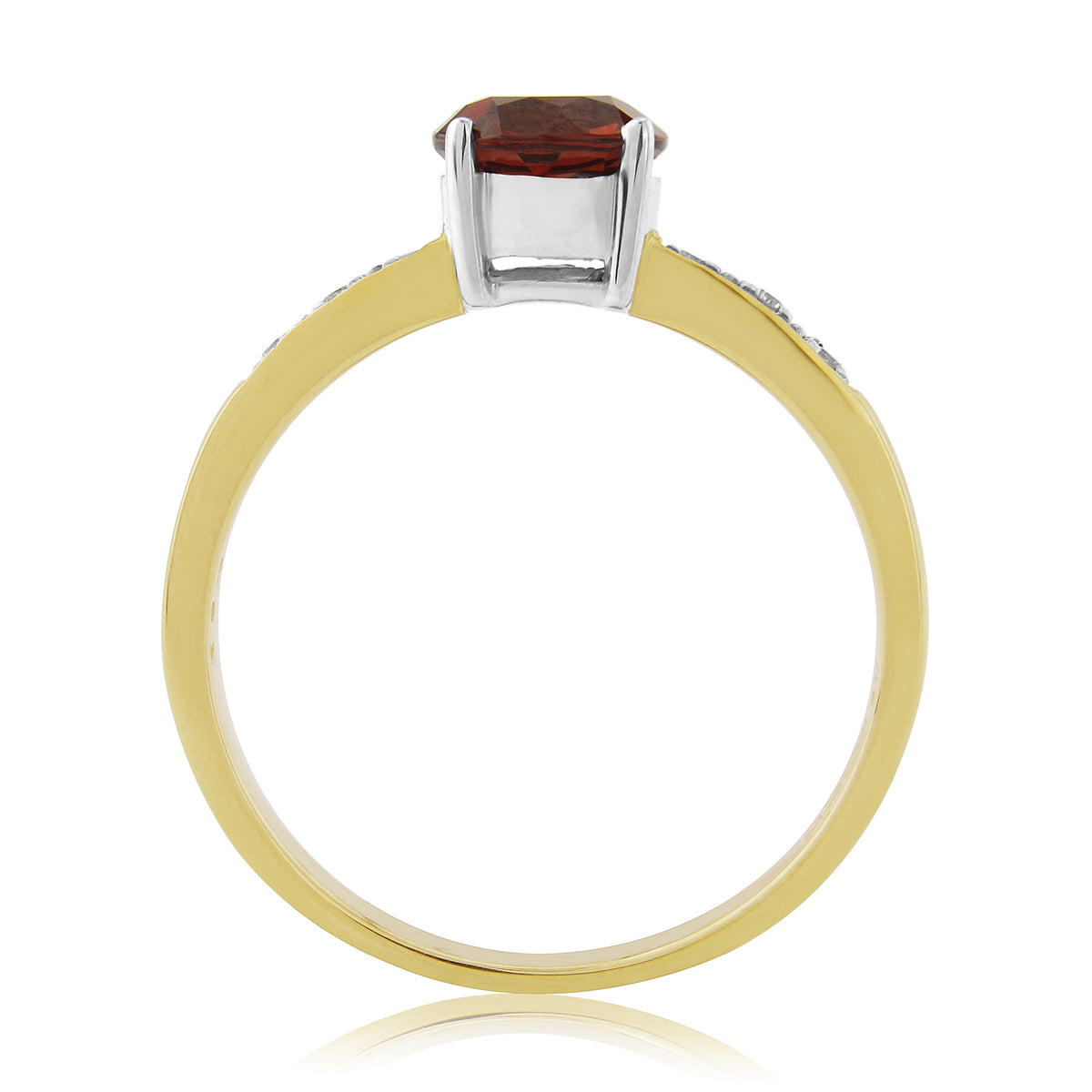 9ct gold 6mm round garnet & diamond ring 0.03ct
