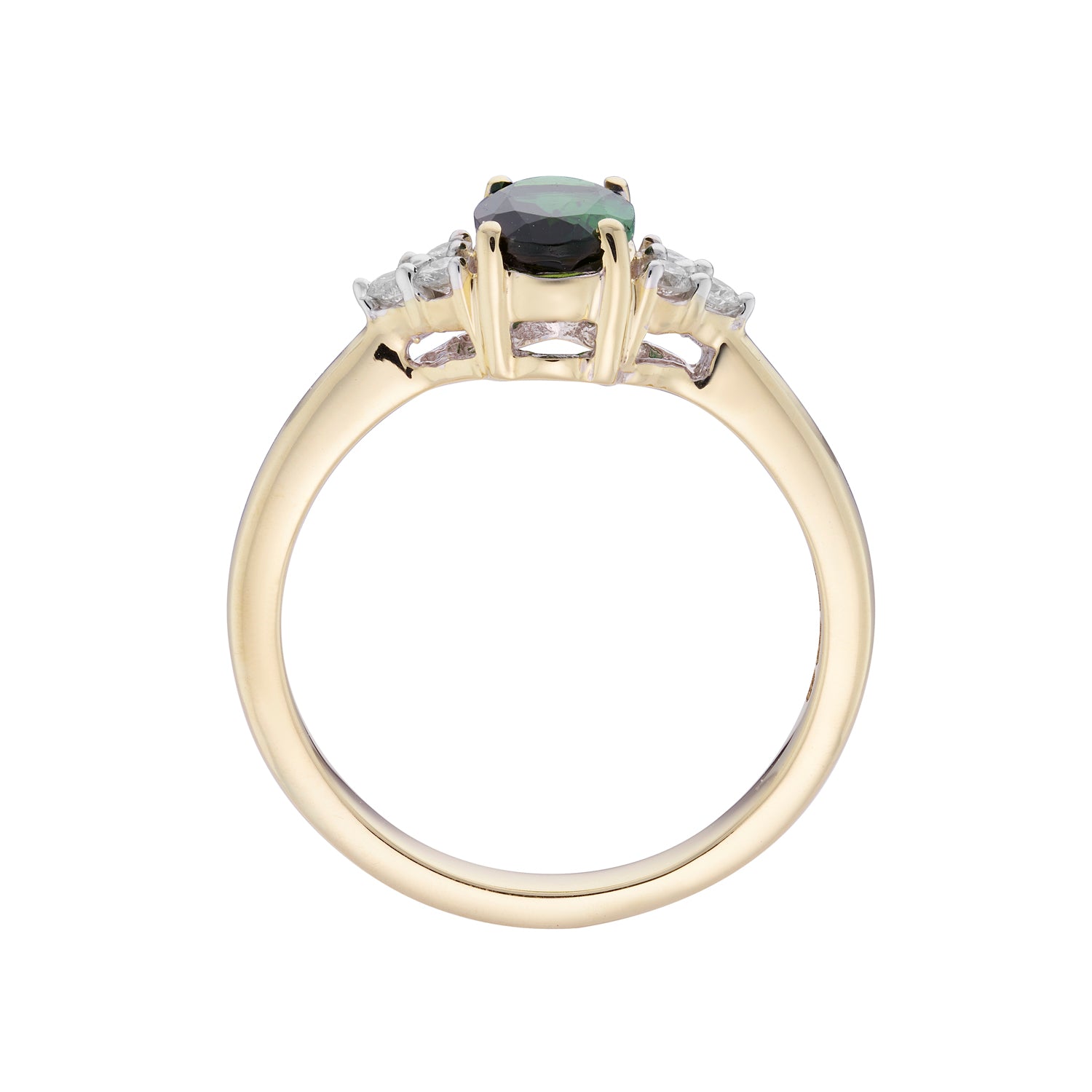 9ct gold 7x5mm oval Green Tourmaline & diamond ring 0.15ct