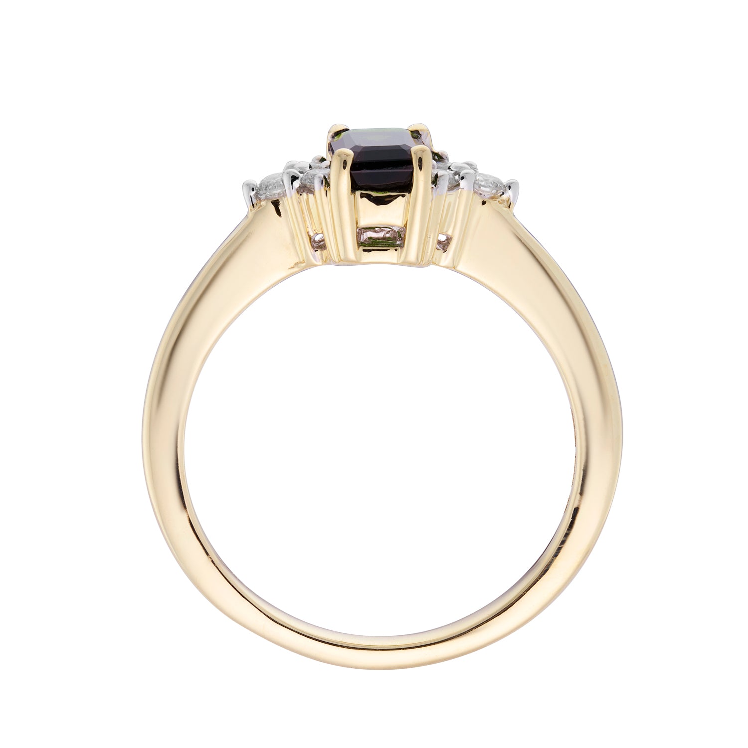 9ct gold 6X4 Green Tourmaline & diamond ring 0.14ct