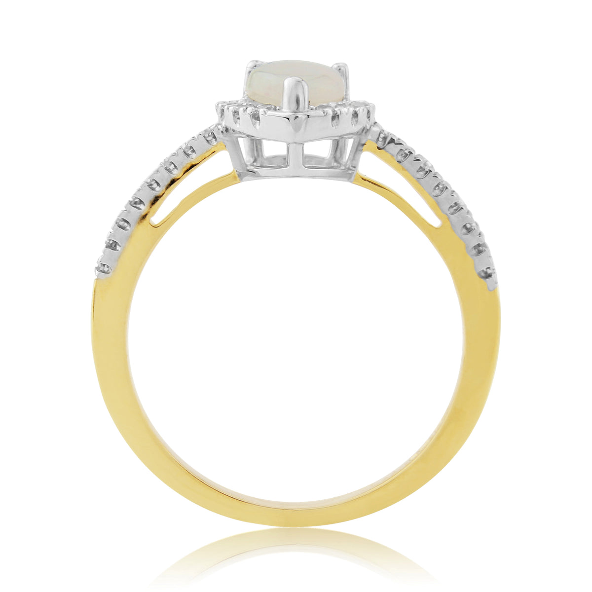 9ct gold 7x5mm pear shape opal & diamond cluster ring with diamond set shoulders 0.19ct