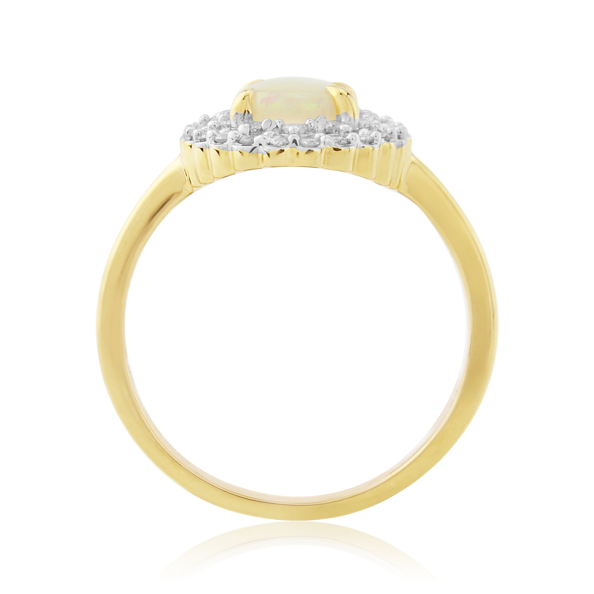 9ct gold 8x6mm oval opal & two row diamond cluster ring 0.24ct